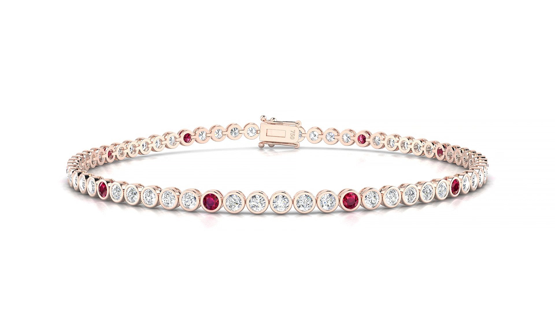 Avila 1-5 | 18k Rose Gold 2 mm Round Natural Ruby & Diamond 18 cm Tennis Bracelet