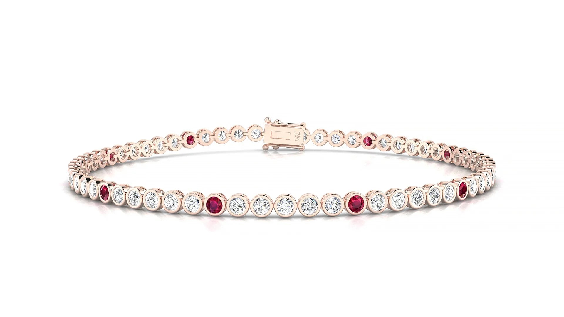 Avila 1-5 | 18k Rose Gold 2 mm Round Natural Ruby & Diamond Tennis Bracelet