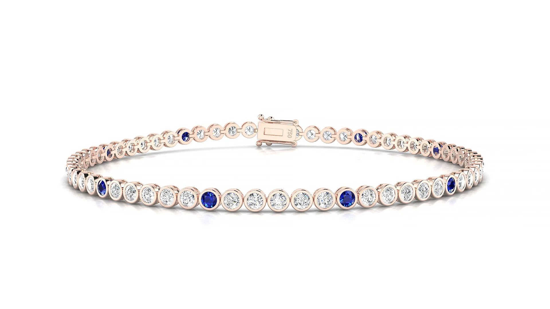Avila 1-5 | 18k Rose Gold 2 mm Round Natural Sapphire & Diamond Tennis Bracelet