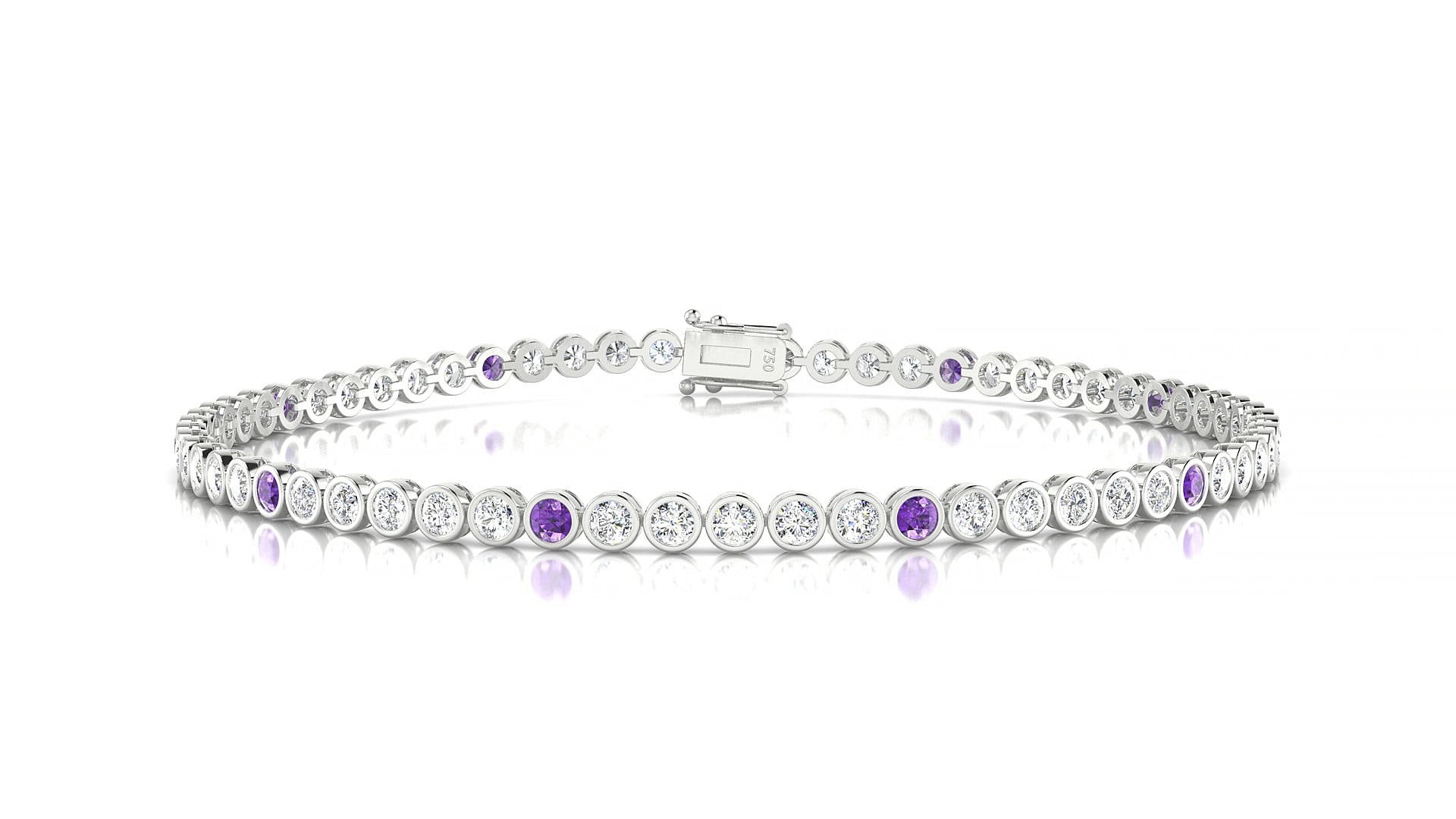Avila 1-5 | 18k White Gold 2 mm Round Natural Amethyst & Diamond 15 cm Tennis Bracelet