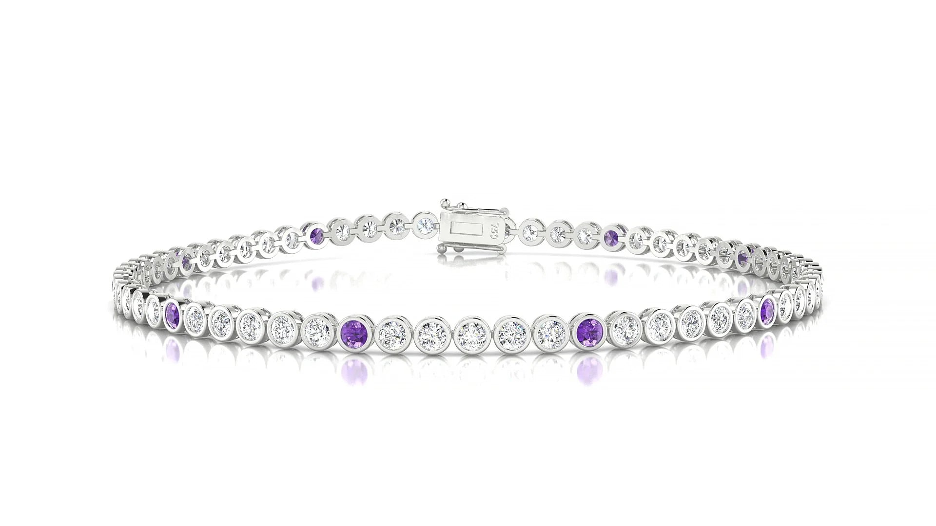 Avila 1-5 | 18k White Gold 2 mm Round Natural Amethyst & Diamond Tennis Bracelet