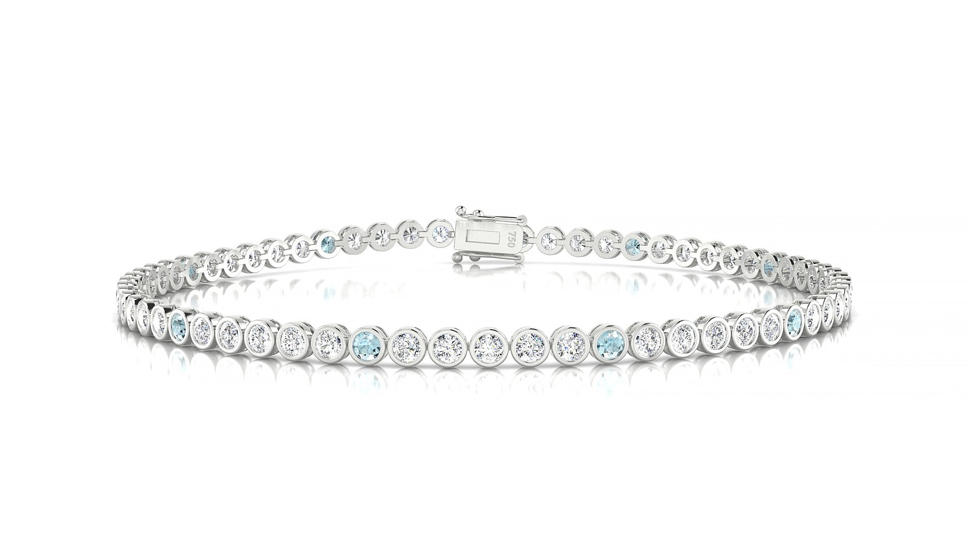 Avila 1-5 | 18k White Gold 2 mm Round Natural Aquamarine & Diamond 15 cm Tennis Bracelet