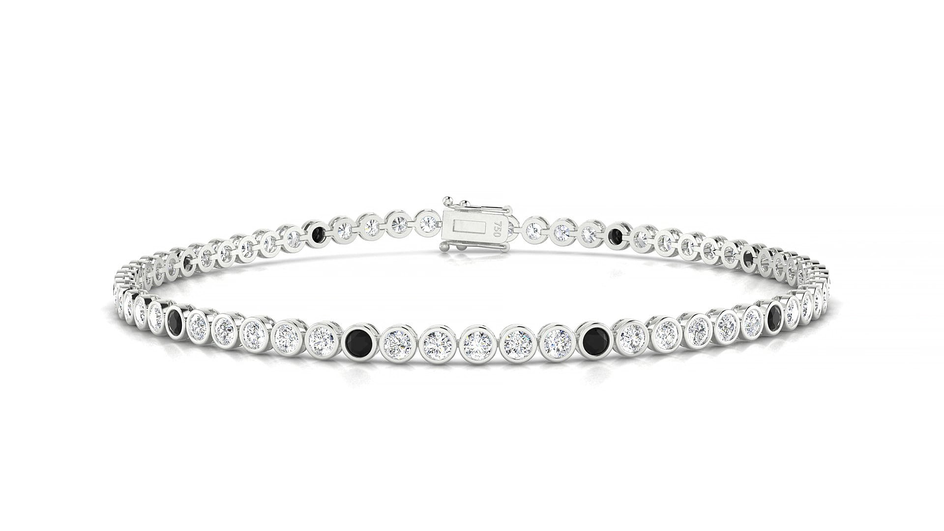 Avila 1-5 | 18k White Gold 2 mm Round Natural Black Diamond & Diamond 15 cm Tennis Bracelet