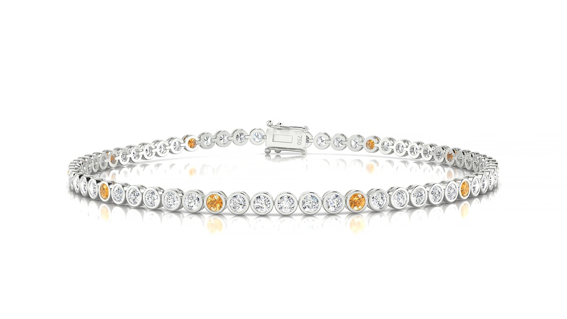 Avila 1-5 | 18k White Gold 2 mm Round Natural Citrine & Diamond 15 cm Tennis Bracelet