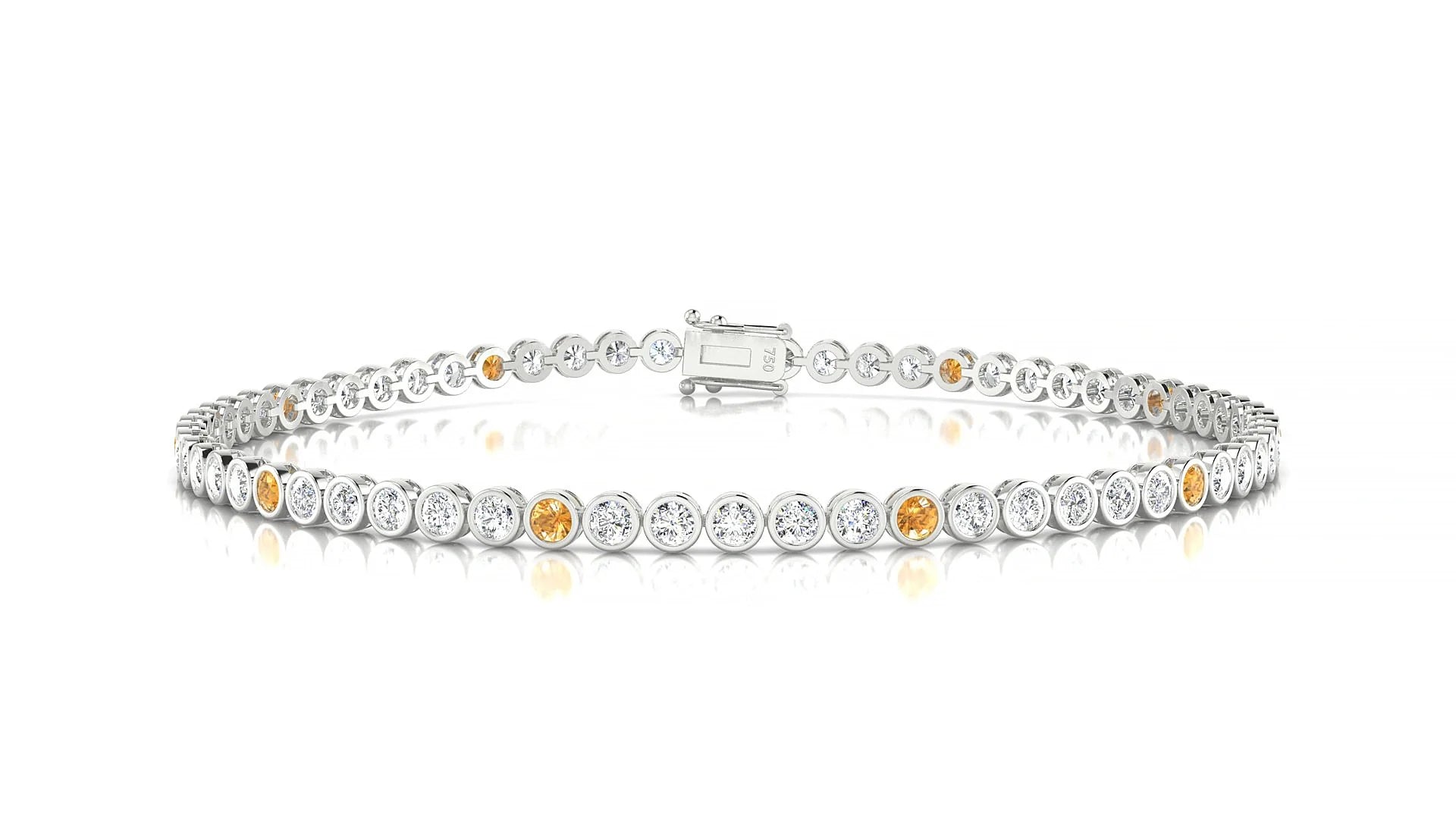 Avila 1-5 | 18k White Gold 2 mm Round Natural Citrine & Diamond Tennis Bracelet