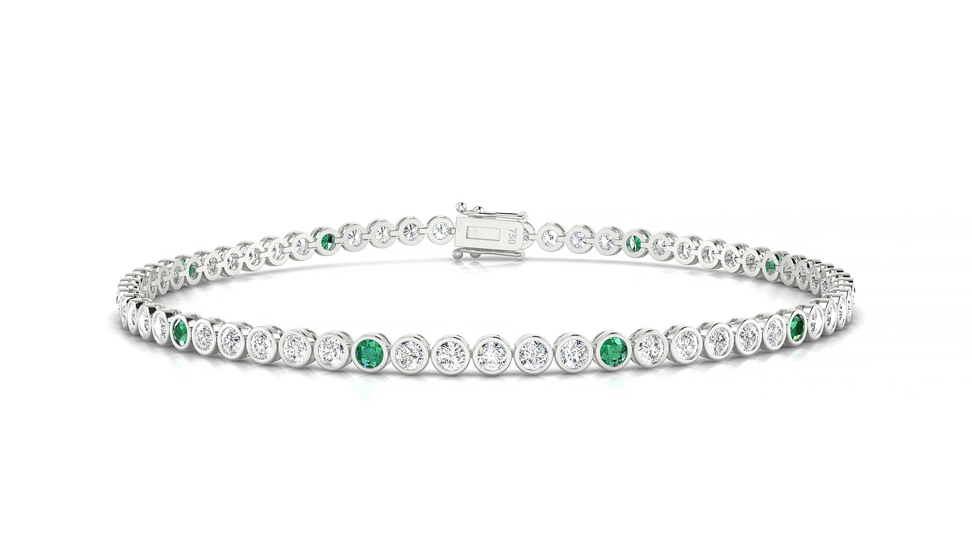 Avila 1-5 | 18k White Gold 2 mm Round Natural Emerald & Diamond 18 cm Tennis Bracelet