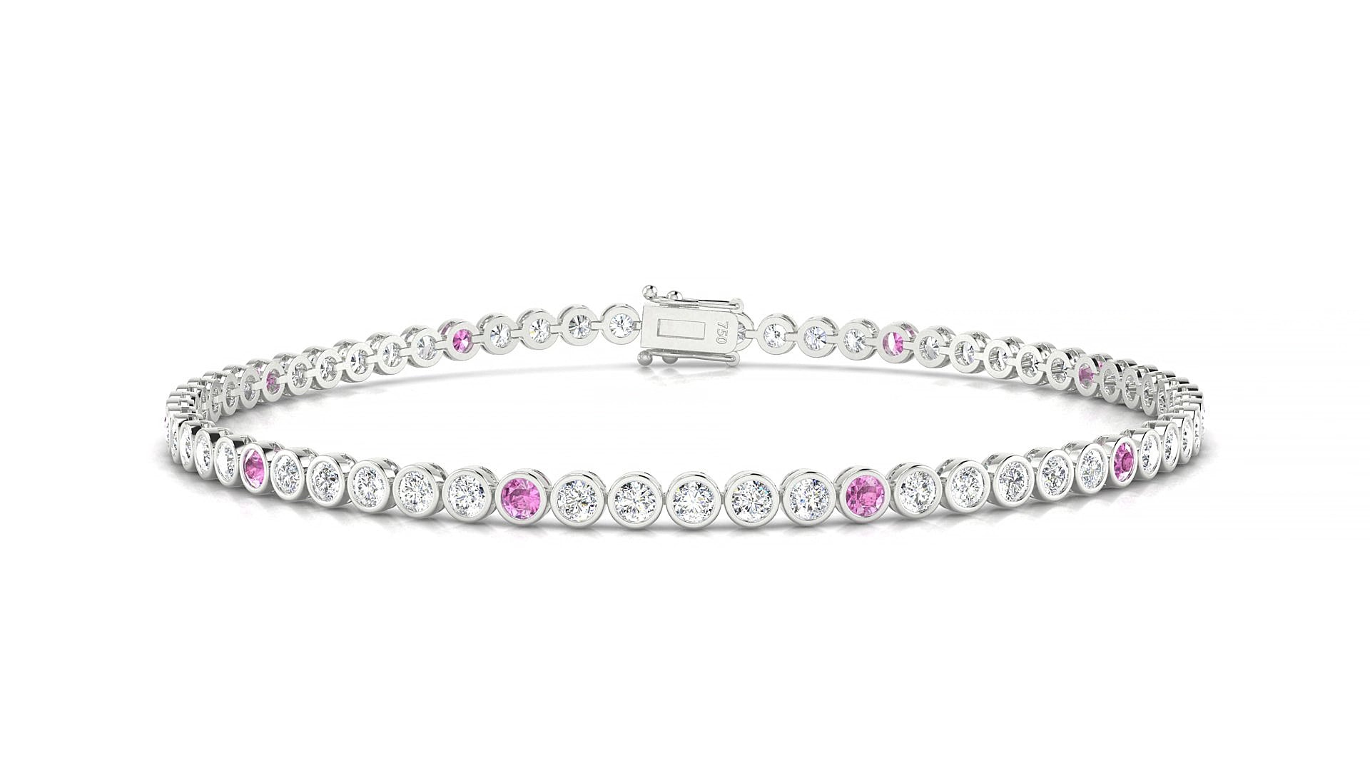 Avila 1-5 | 18k White Gold 2 mm Round Natural Pink Sapphire & Diamond 16 cm Tennis Bracelet