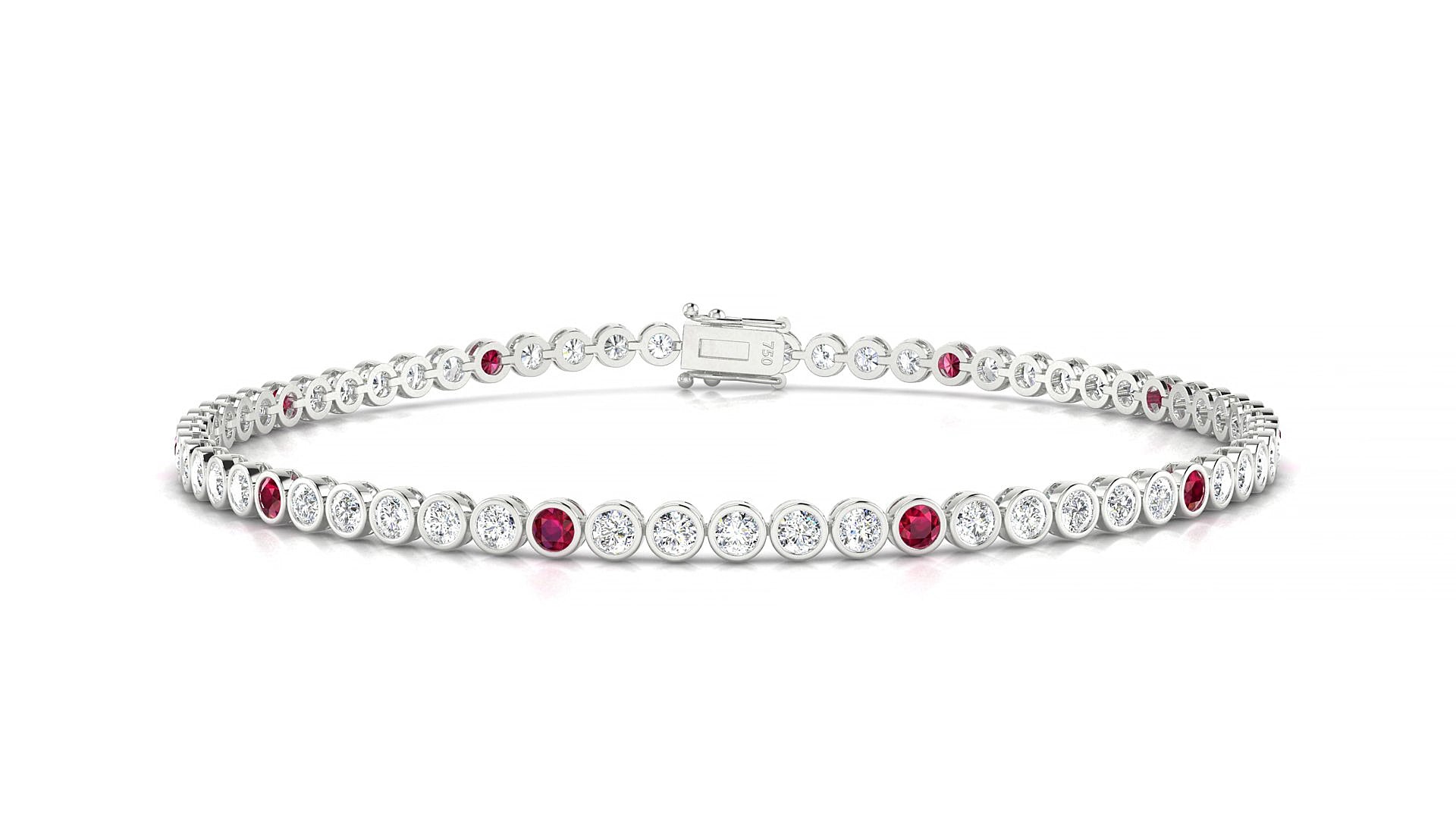 Avila 1-5 | 18k White Gold 2 mm Round Natural Ruby & Diamond 17 cm Tennis Bracelet
