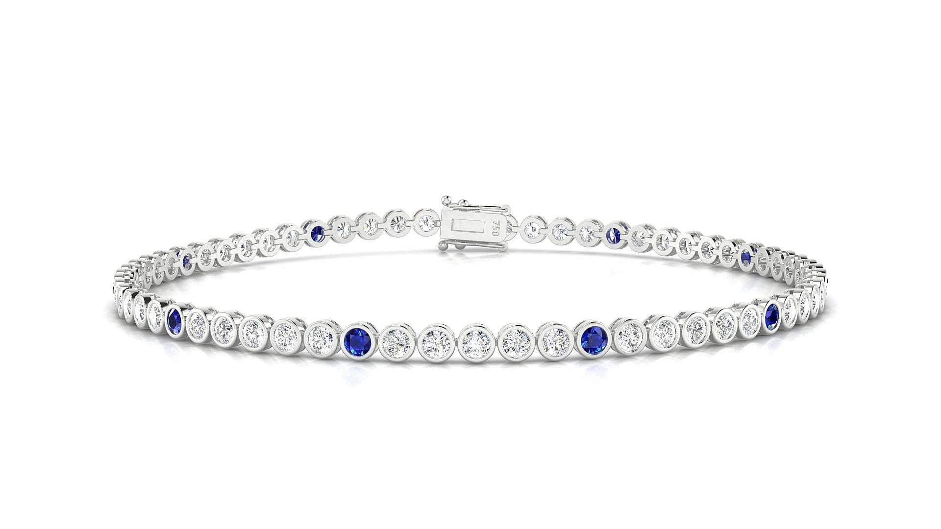 Avila 1-5 | 18k White Gold 2 mm Round Natural Sapphire & Diamond 15 cm Tennis Bracelet
