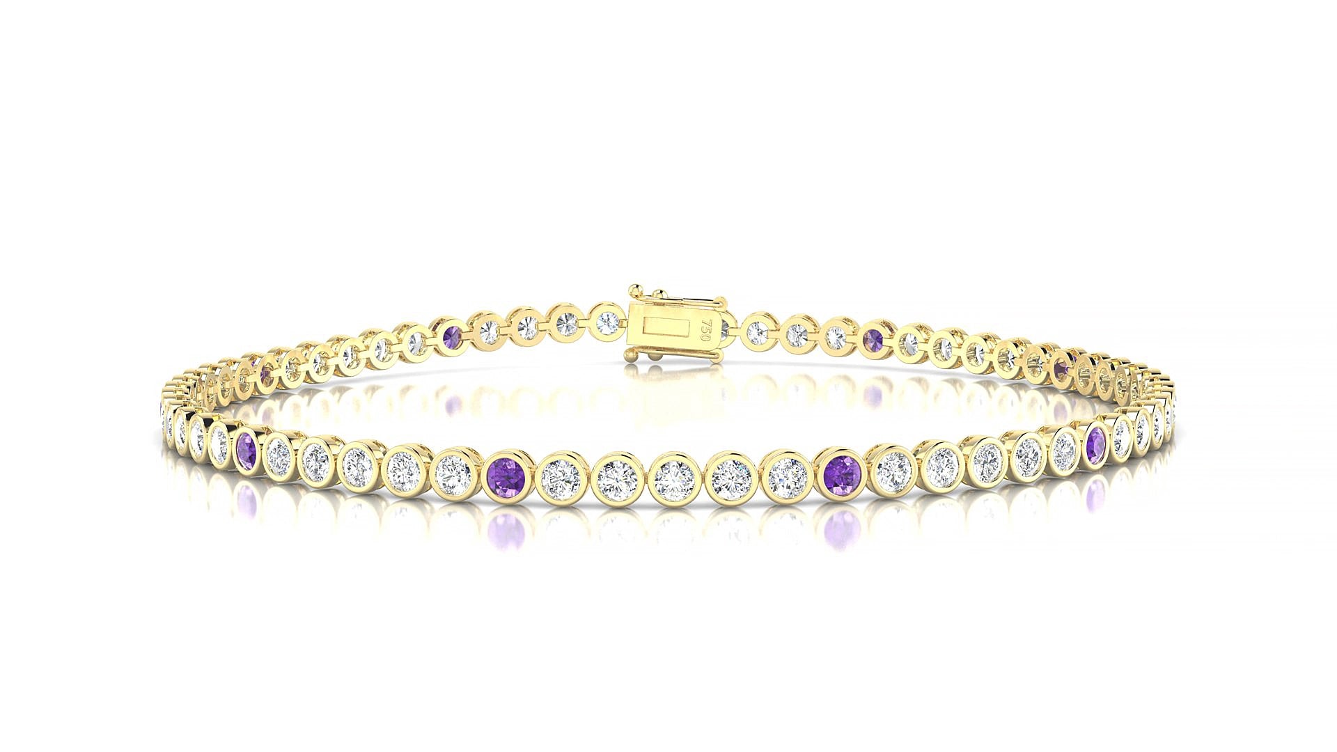 Avila 1-5 | 18k Yellow Gold 2 mm Round Natural Amethyst & Diamond 18 cm Tennis Bracelet