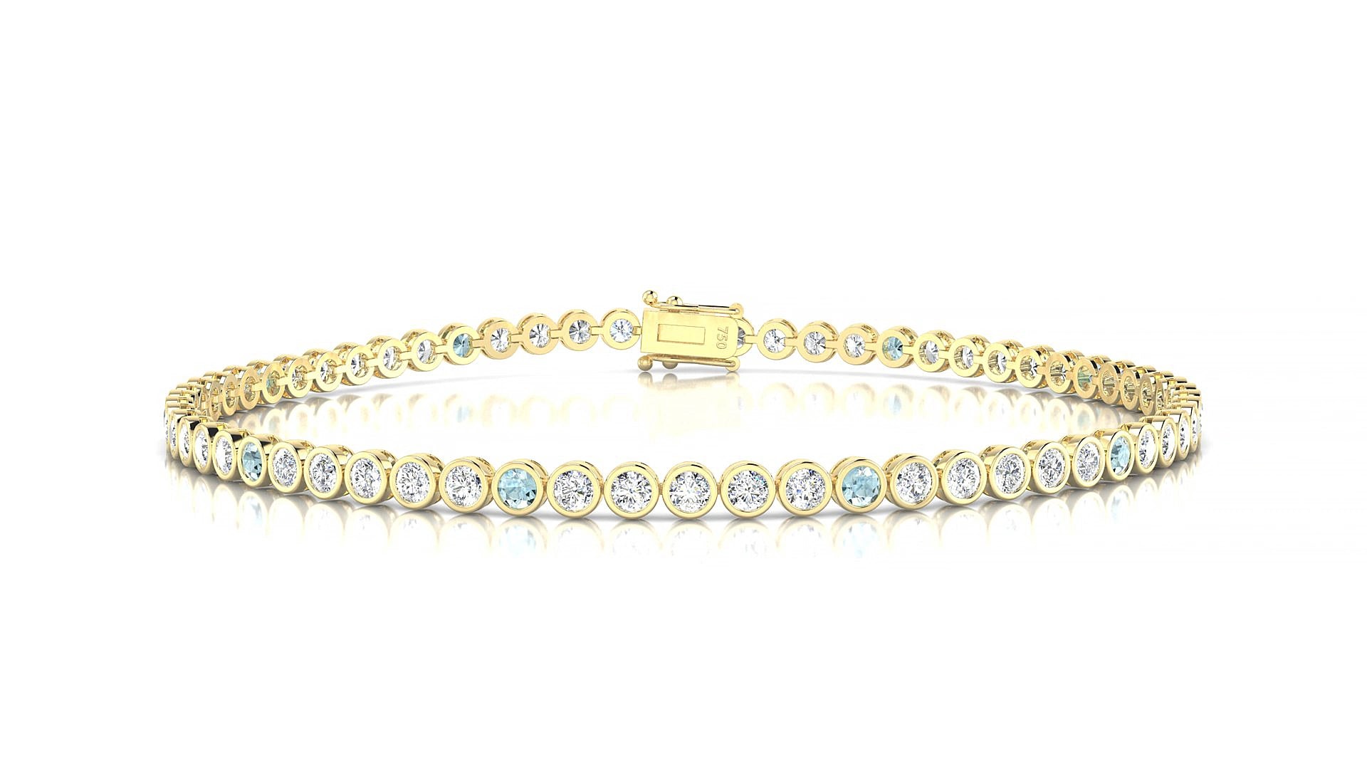 Avila 1-5 | 18k Yellow Gold 2 mm Round Natural Aquamarine & Diamond 18 cm Tennis Bracelet