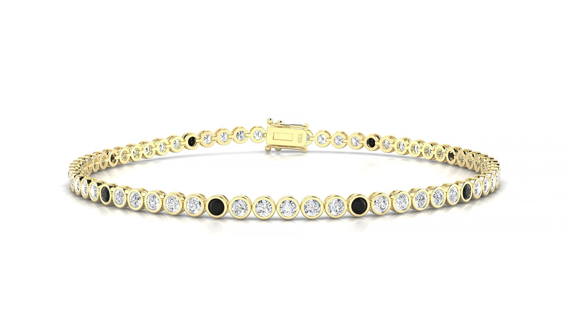 Avila 1-5 | 18k Yellow Gold 2 mm Round Natural Black Diamond & Diamond 18 cm Tennis Bracelet
