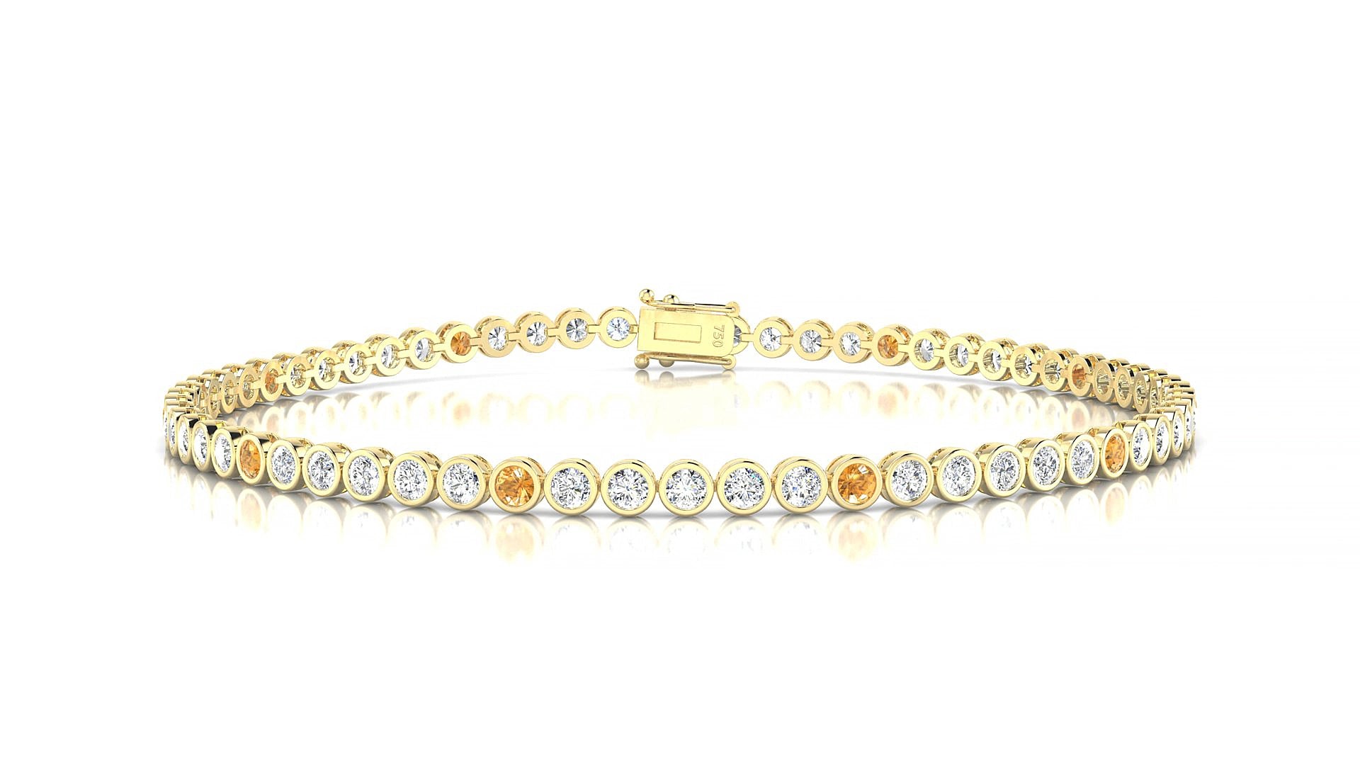 Avila 1-5 | 18k Yellow Gold 2 mm Round Natural Citrine & Diamond 19 cm Tennis Bracelet