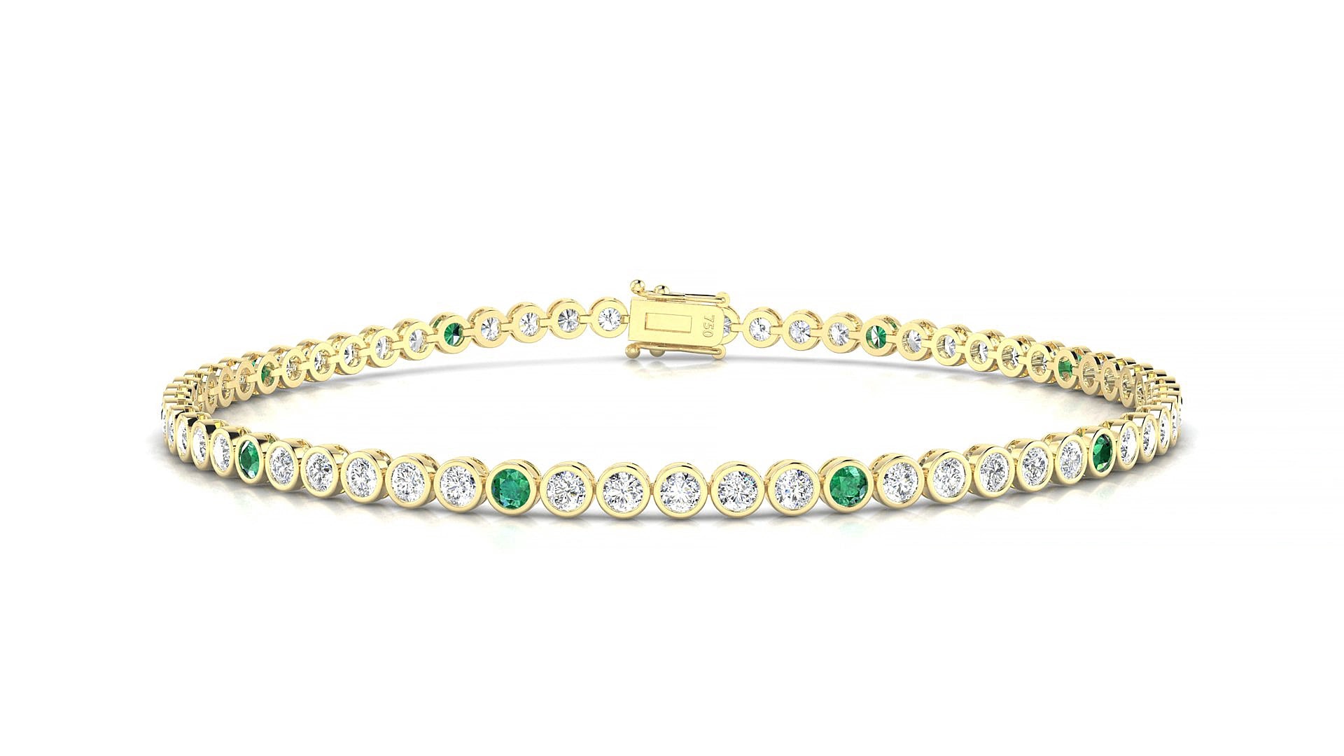 Avila 1-5 | 18k Yellow Gold 2 mm Round Natural Emerald & Diamond 17 cm Tennis Bracelet