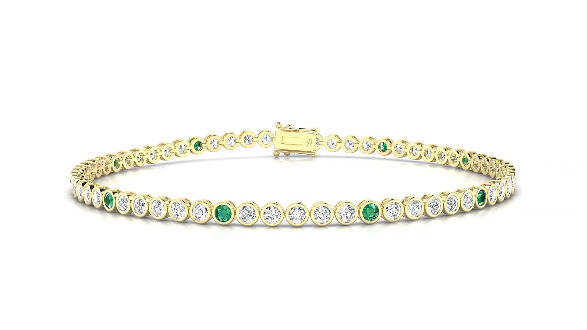 Avila 1-5 | 18k Yellow Gold 2 mm Round Natural Emerald & Diamond Tennis Bracelet