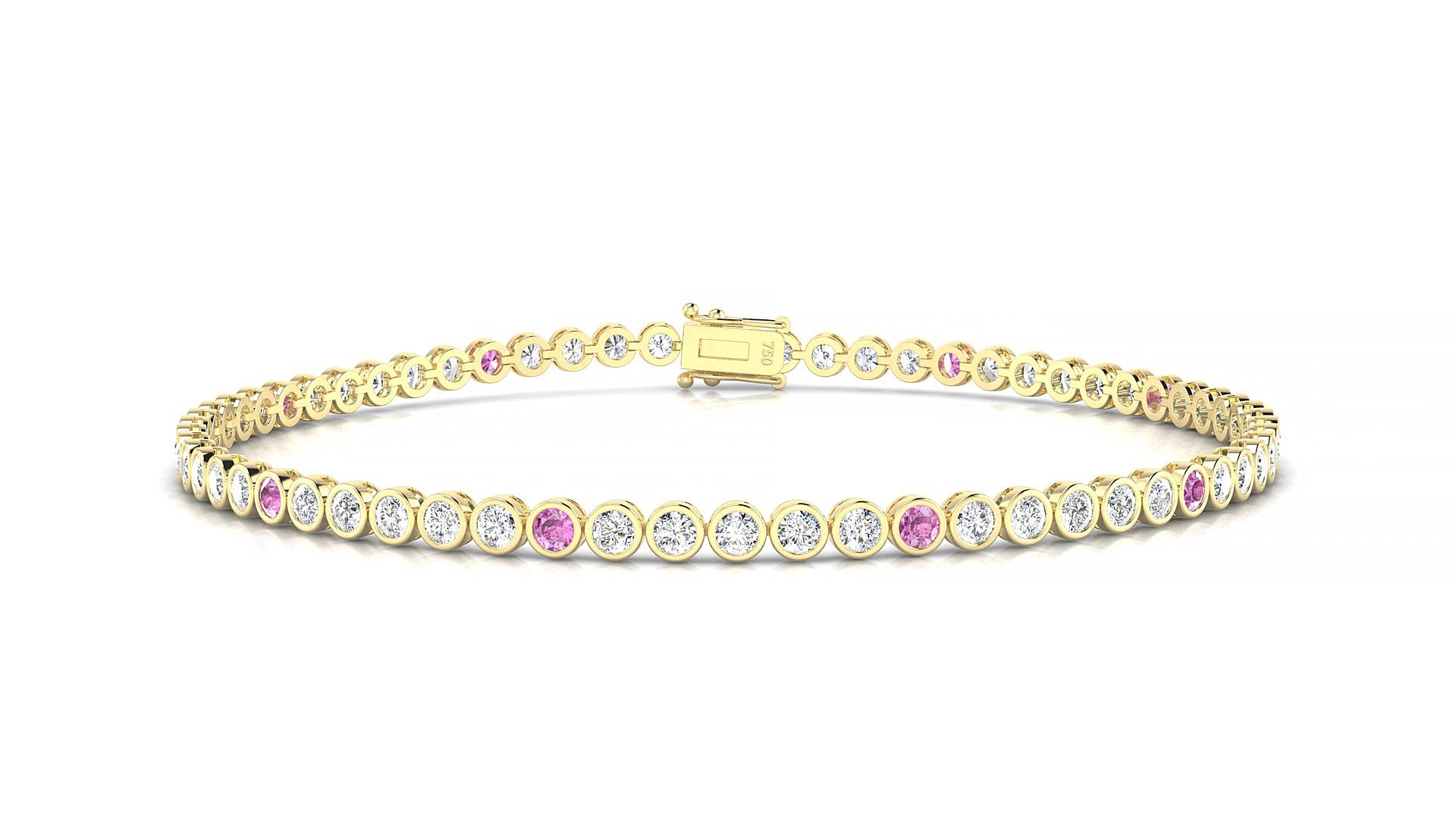 Avila 1-5 | 18k Yellow Gold 2 mm Round Natural Pink Sapphire & Diamond 19 cm Tennis Bracelet