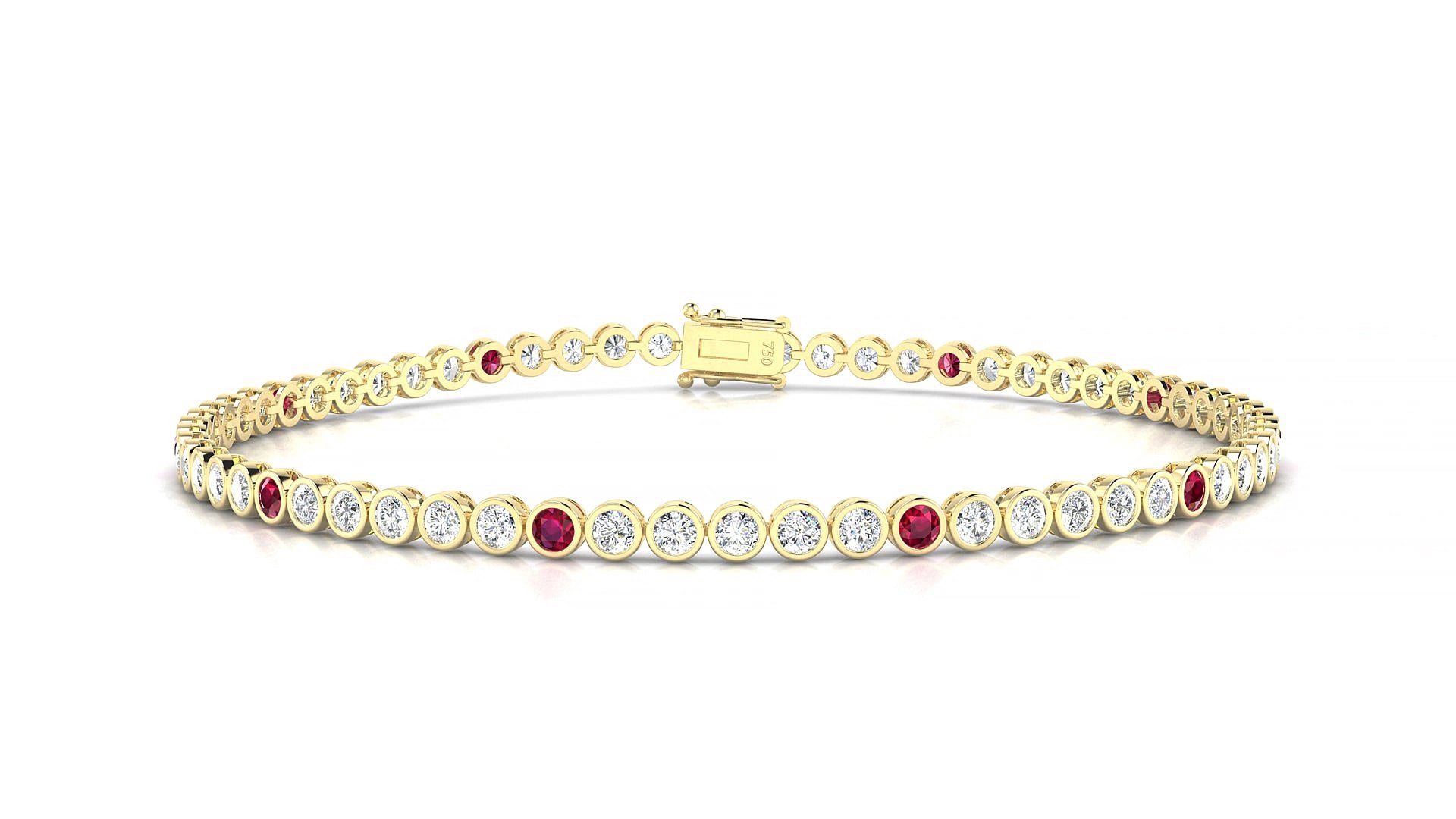 Avila 1-5 | 18k Yellow Gold 2 mm Round Natural Ruby & Diamond 20 cm Tennis Bracelet