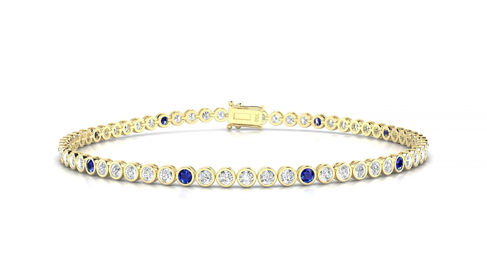 Avila 1-5 | 18k Yellow Gold 2 mm Round Natural Sapphire & Diamond 19 cm Tennis Bracelet