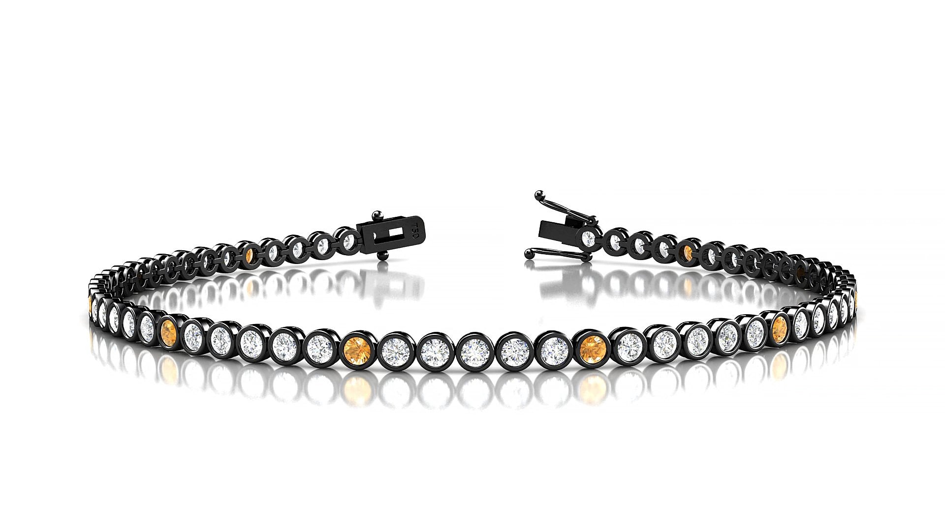 Avila 1-5 | 18k Black Gold 2 mm Round Natural Citrine & Diamond 20 cm Tennis Bracelet