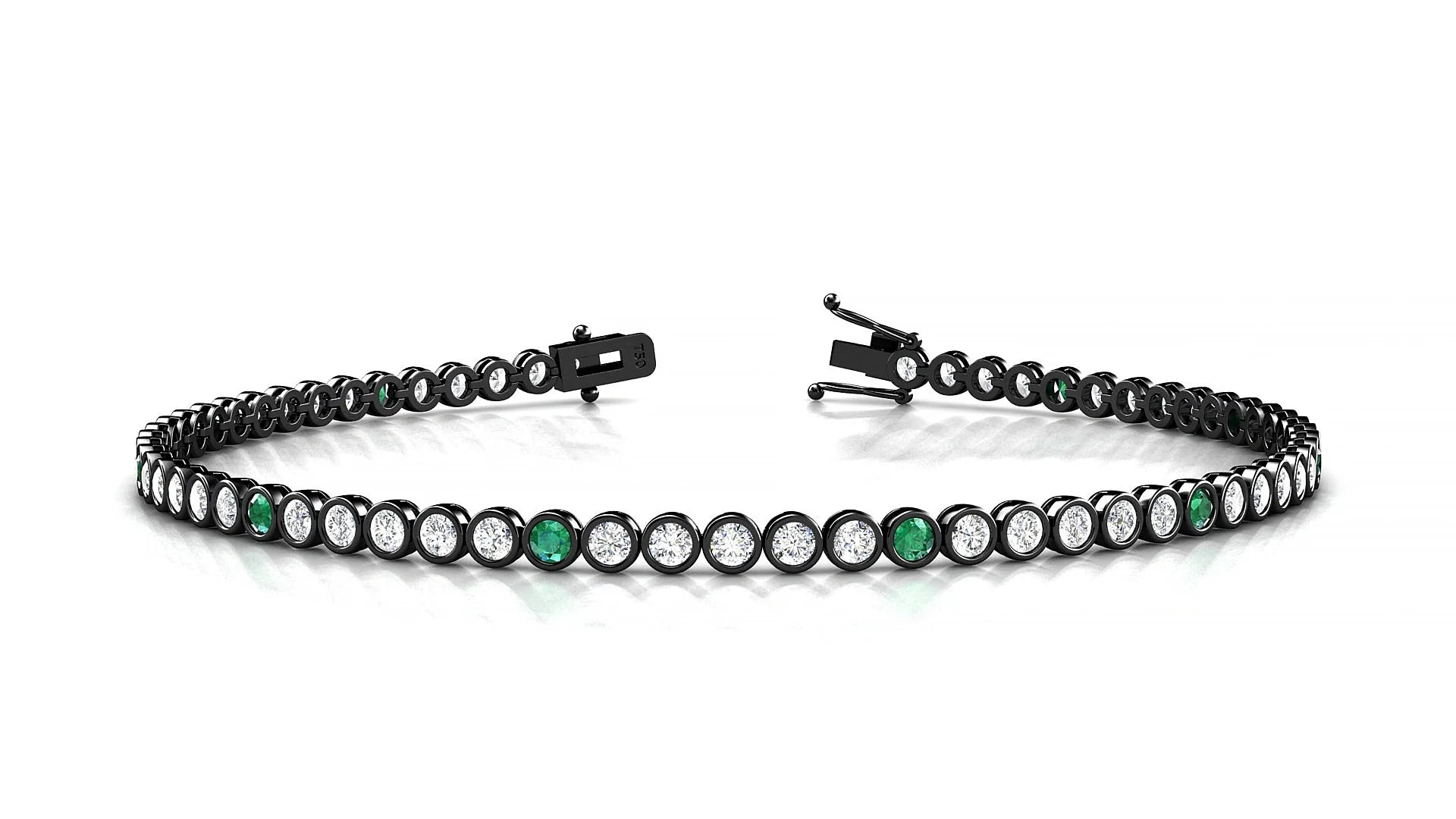 Avila 1-5 | 18k Black Gold 2 mm Round Natural Emerald & Diamond Tennis Bracelet