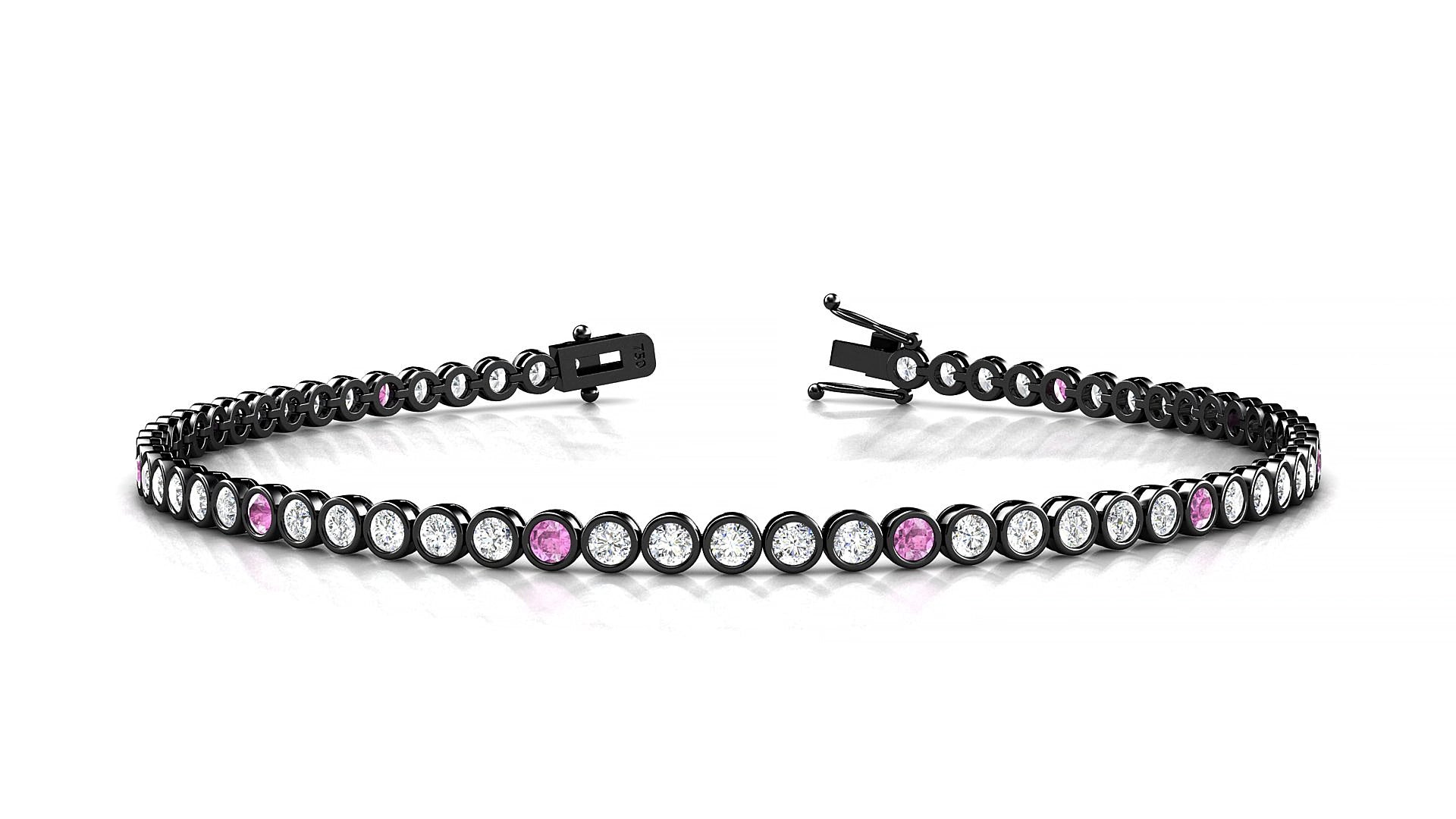 Avila 1-5 | 18k Black Gold 2 mm Round Natural Pink Sapphire & Diamond 19 cm Tennis Bracelet