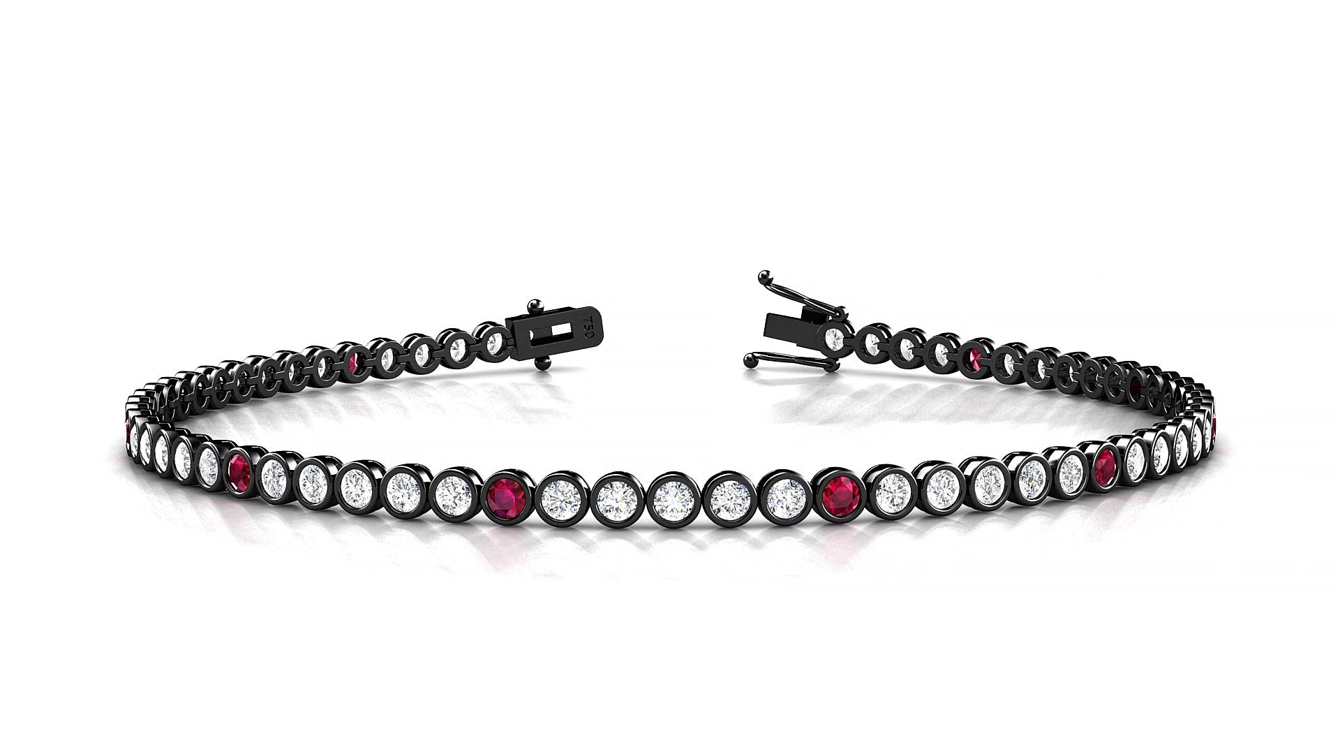 Avila 1-5 | 18k Black Gold 2 mm Round Natural Ruby & Diamond 15 cm Tennis Bracelet