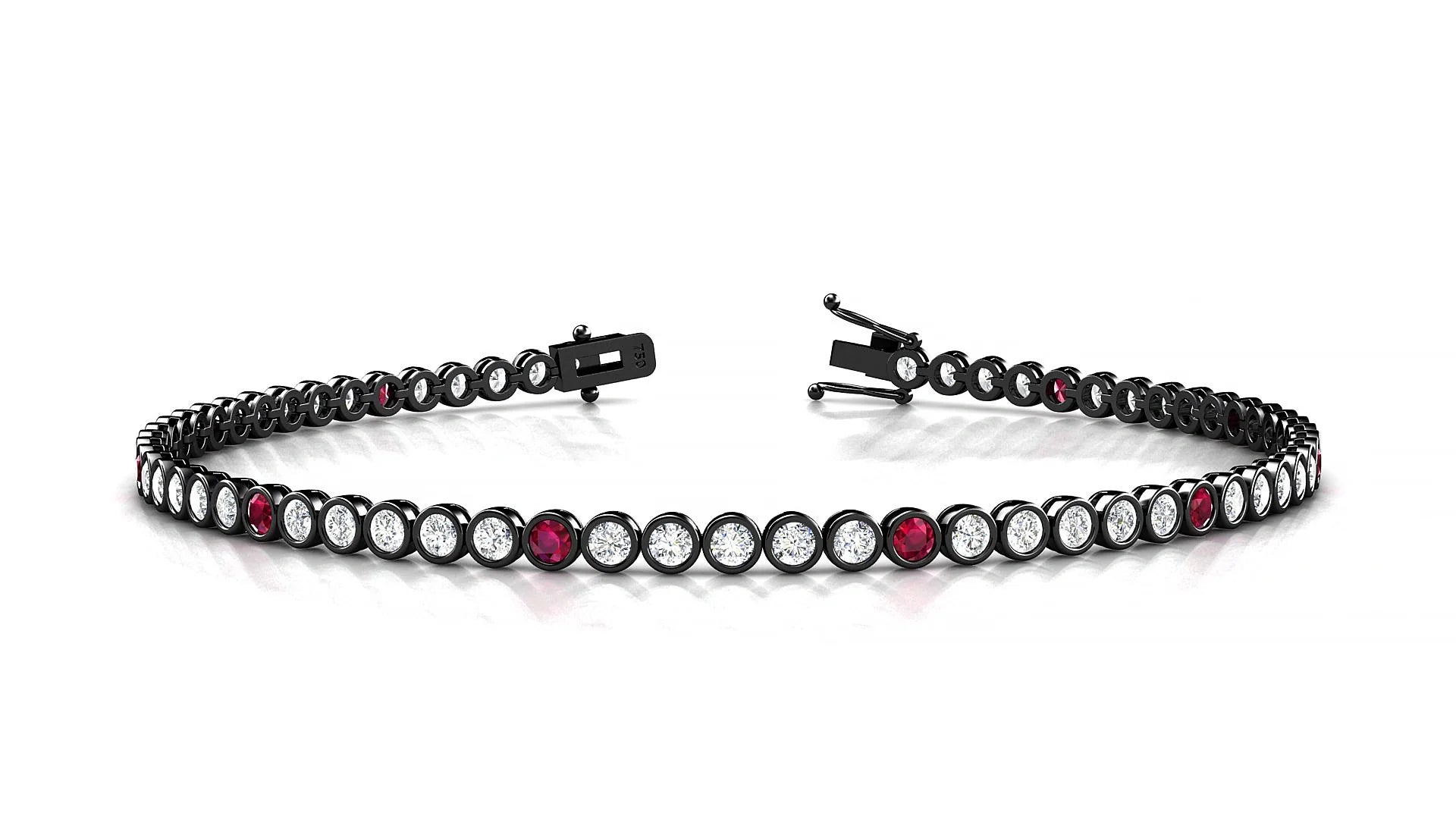 Avila 1-5 | 18k Black Gold 2 mm Round Natural Ruby & Diamond Tennis Bracelet