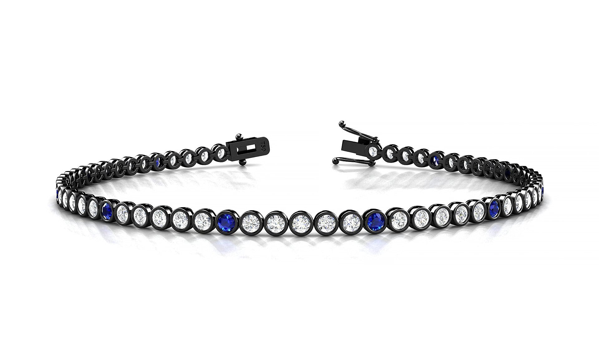Avila 1-5 | 18k Black Gold 2 mm Round Natural Sapphire & Diamond 15 cm Tennis Bracelet