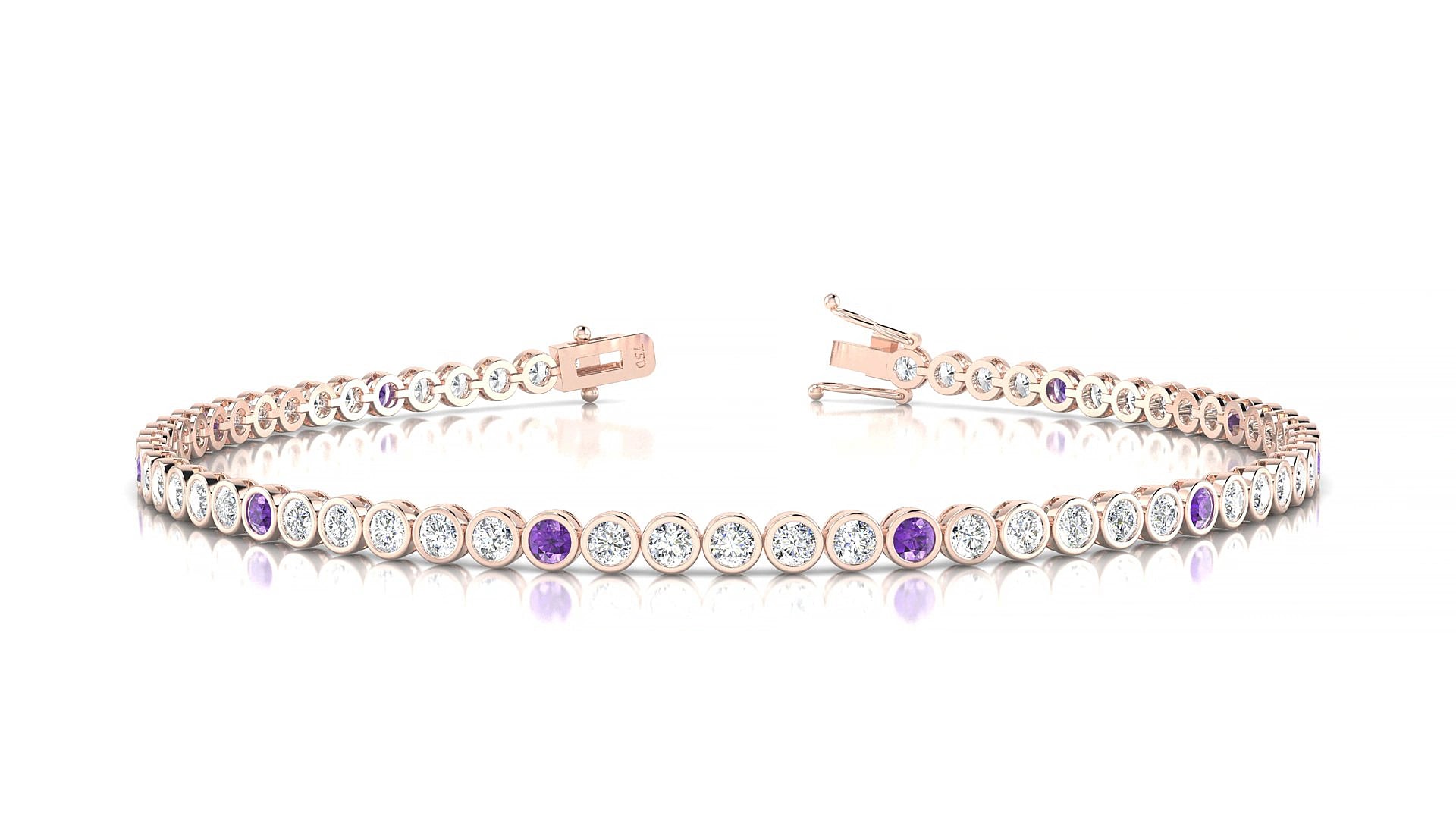 Avila 1-5 | 18k Rose Gold 2 mm Round Natural Amethyst & Diamond 15 cm Tennis Bracelet