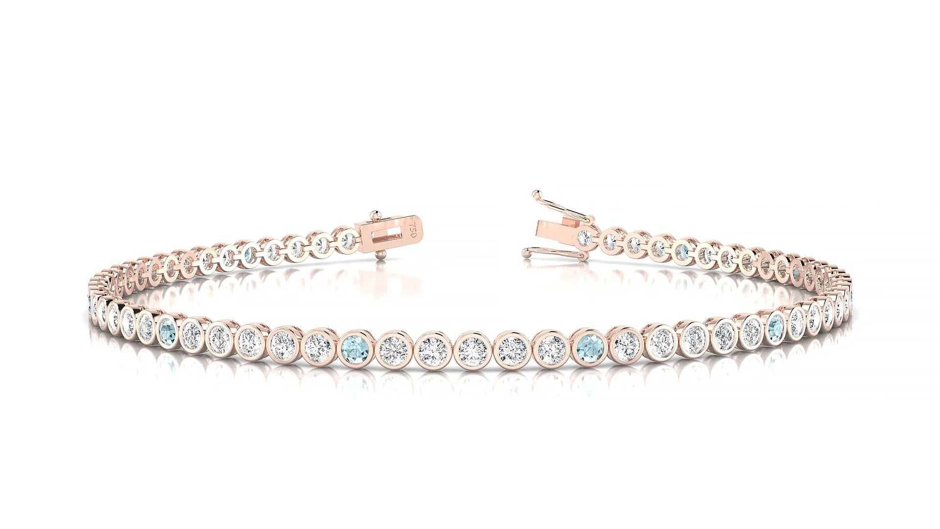Avila 1-5 | 18k Rose Gold 2 mm Round Natural Aquamarine & Diamond Tennis Bracelet