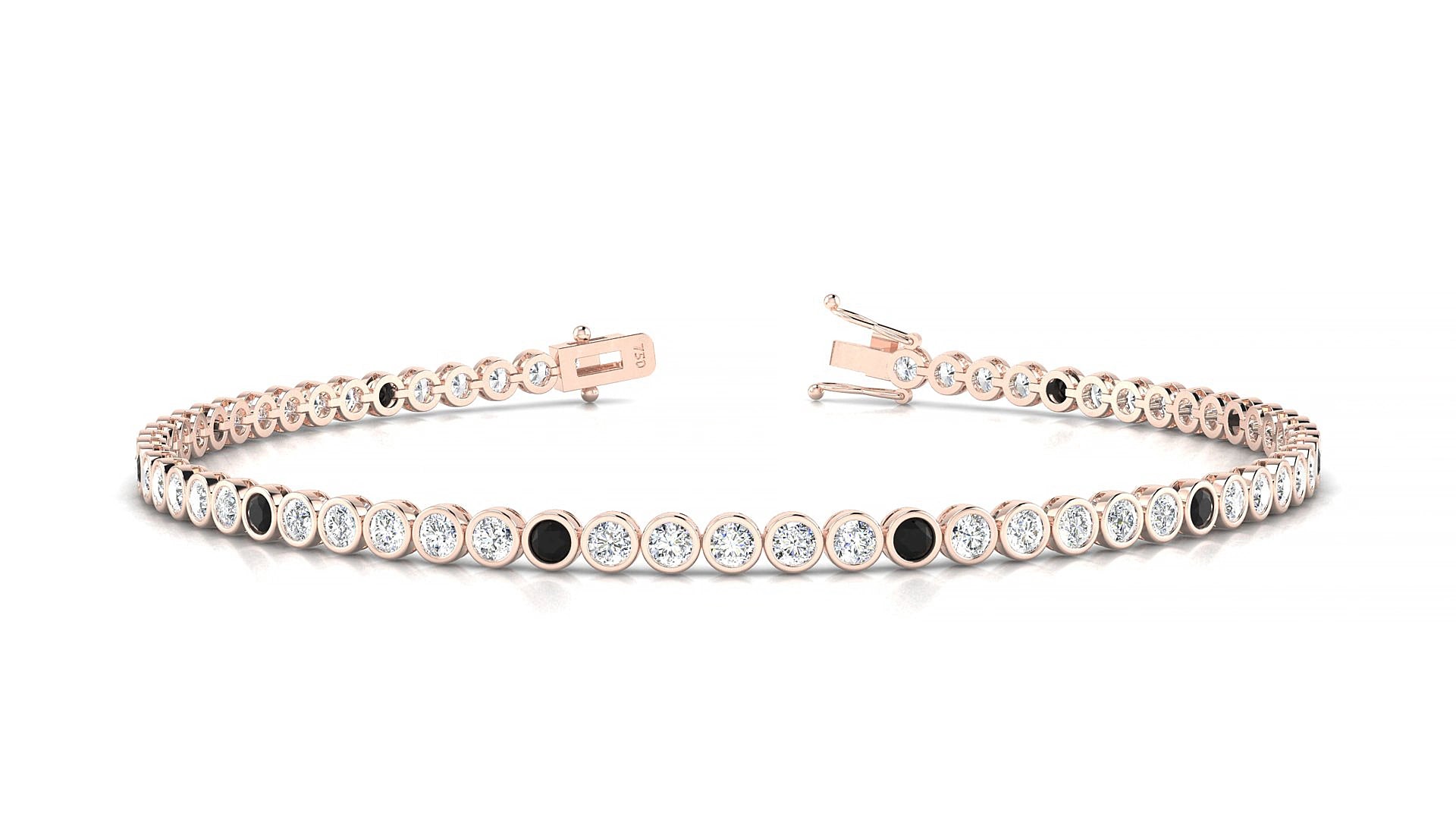 Avila 1-5 | 18k Rose Gold 2 mm Round Natural Black Diamond & Diamond 17 cm Tennis Bracelet