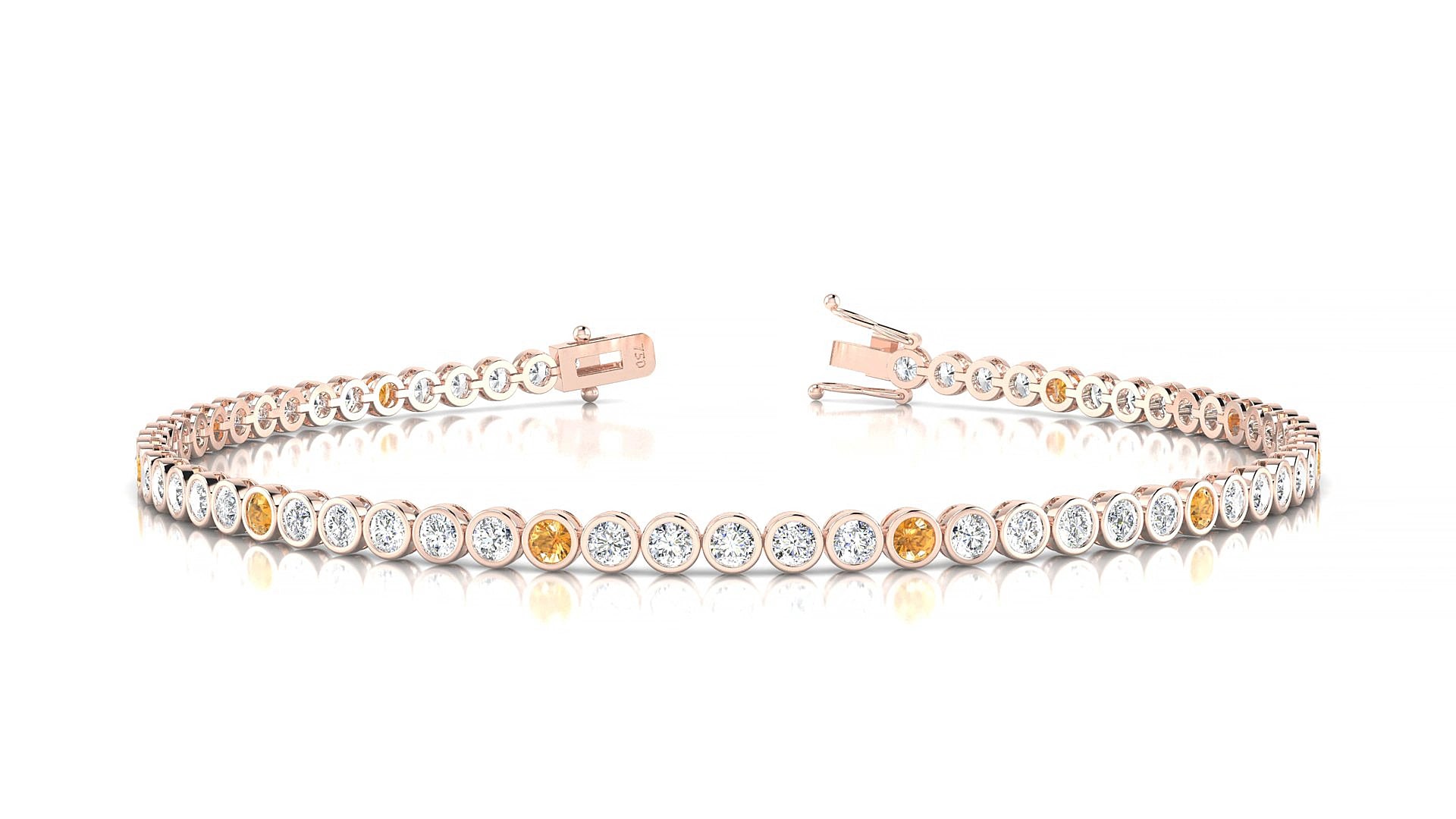 Avila 1-5 | 18k Rose Gold 2 mm Round Natural Citrine & Diamond 17 cm Tennis Bracelet
