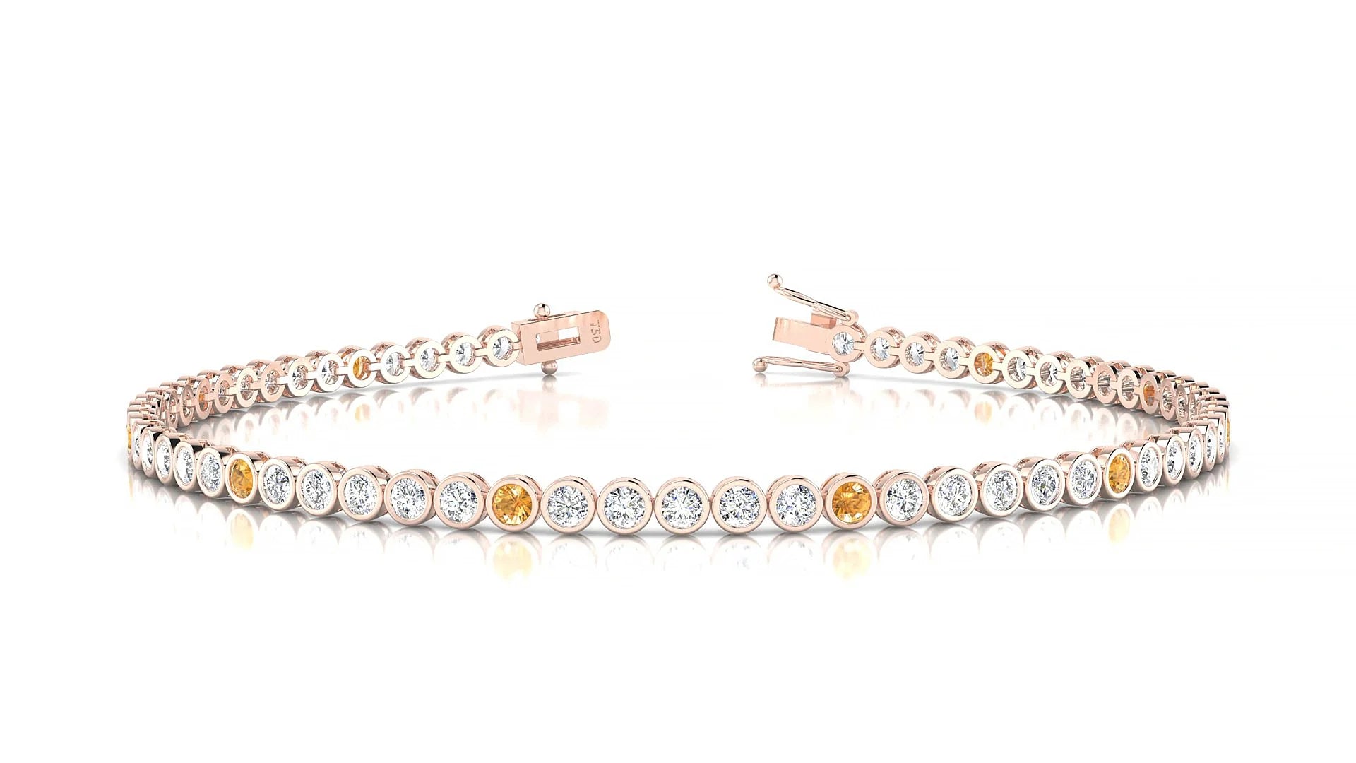Avila 1-5 | 18k Rose Gold 2 mm Round Natural Citrine & Diamond Tennis Bracelet