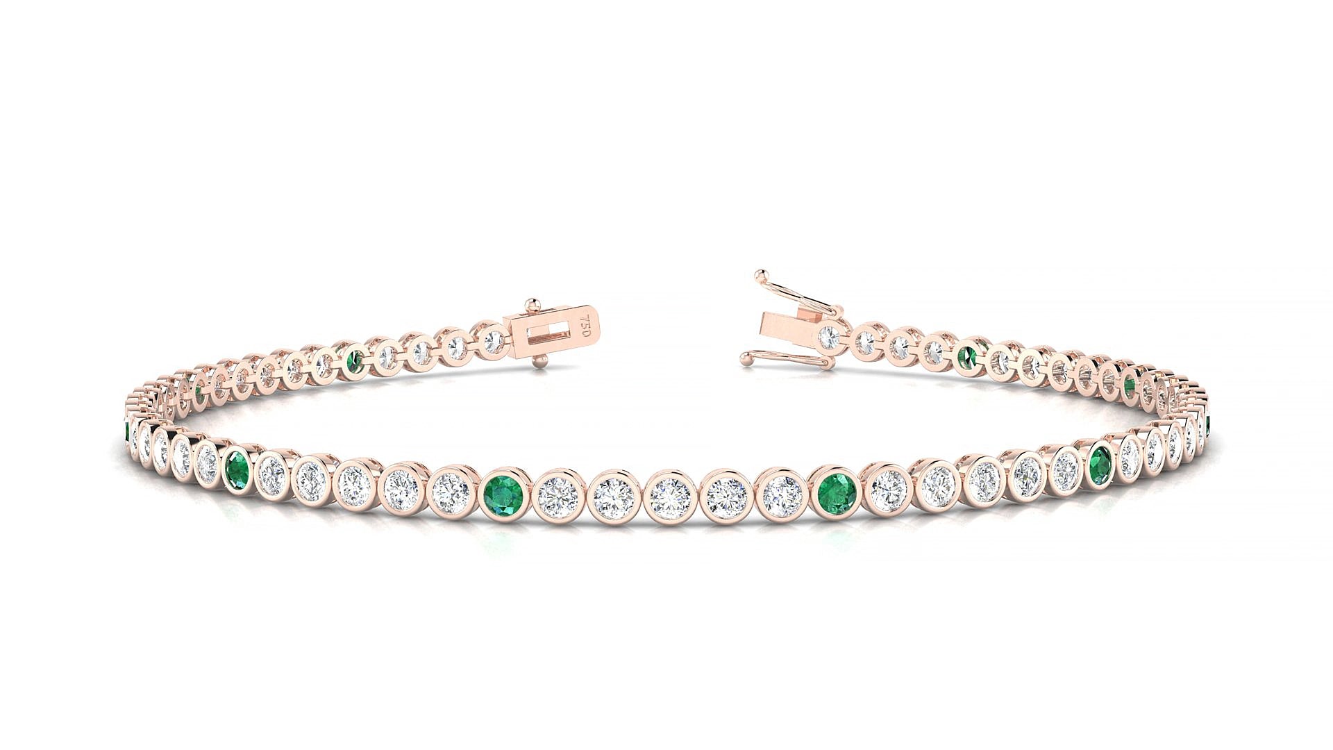 Avila 1-5 | 18k Rose Gold 2 mm Round Natural Emerald & Diamond 17 cm Tennis Bracelet