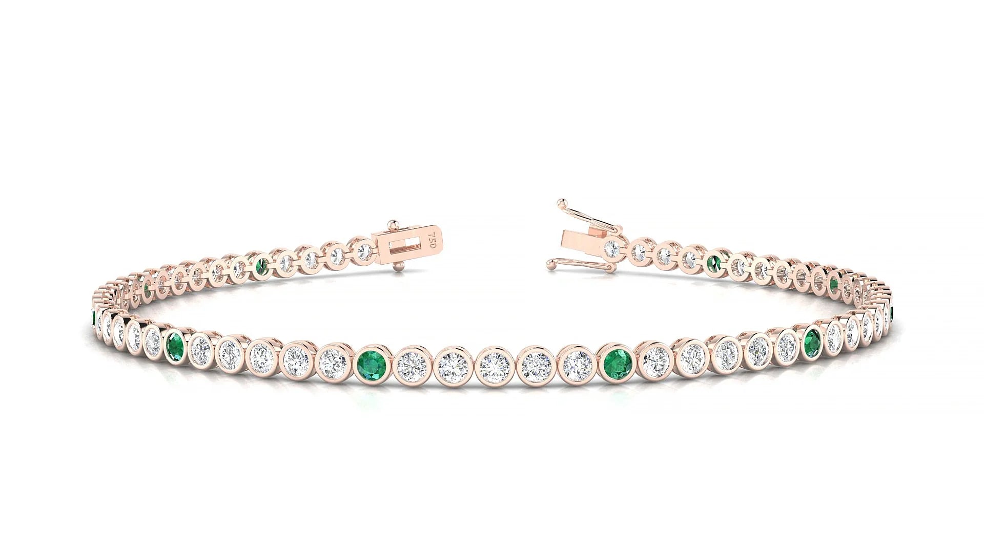 Avila 1-5 | 18k Rose Gold 2 mm Round Natural Emerald & Diamond Tennis Bracelet
