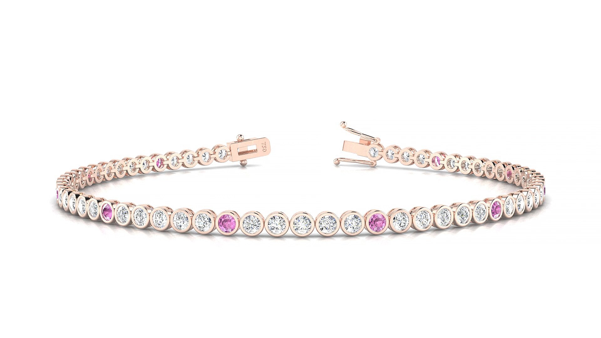 Avila 1-5 | 18k Rose Gold 2 mm Round Natural Pink Sapphire & Diamond 18 cm Tennis Bracelet