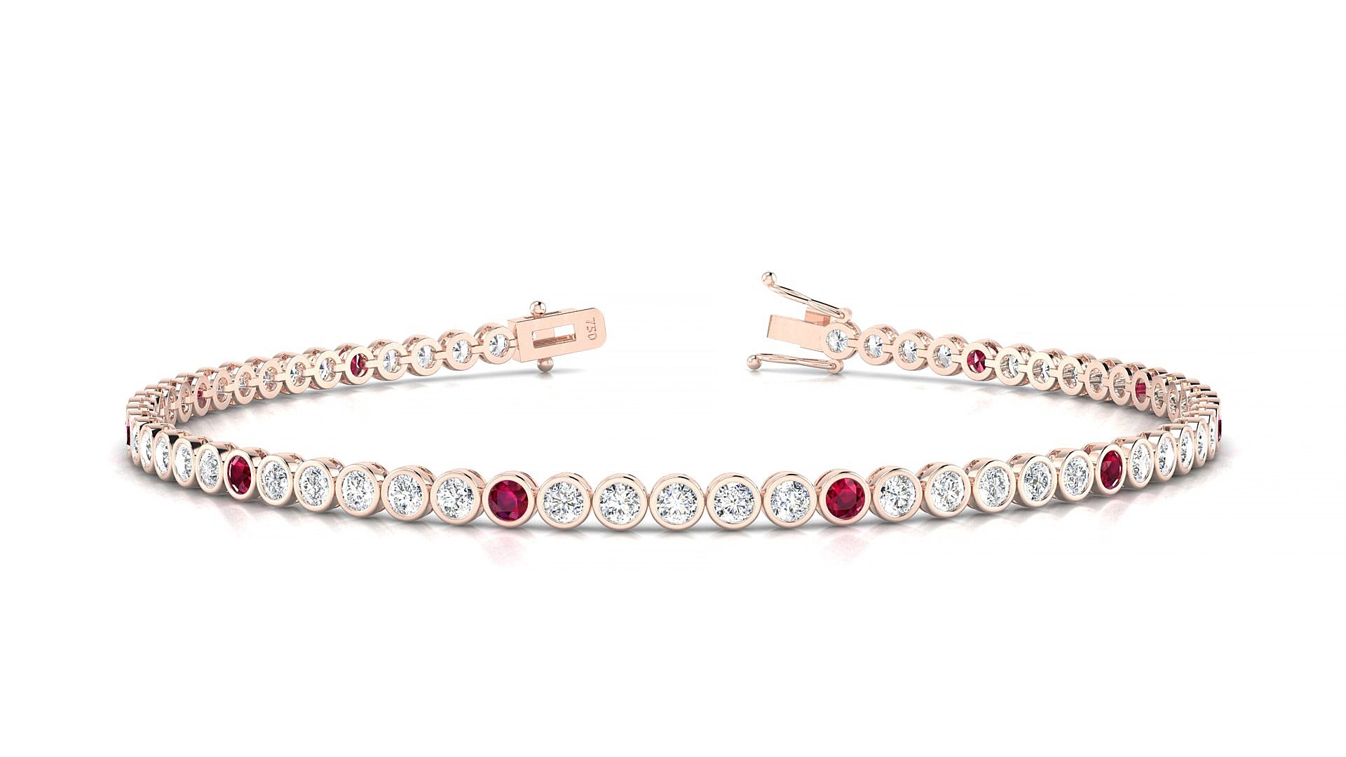 Avila 1-5 | 18k Rose Gold 2 mm Round Natural Ruby & Diamond 15 cm Tennis Bracelet