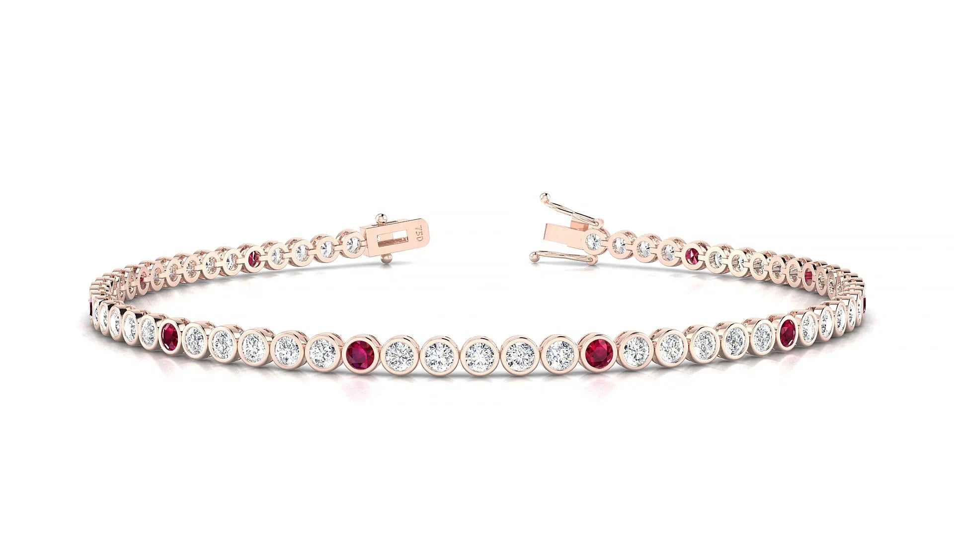 Avila 1-5 | 18k Rose Gold 2 mm Round Natural Ruby & Diamond Tennis Bracelet