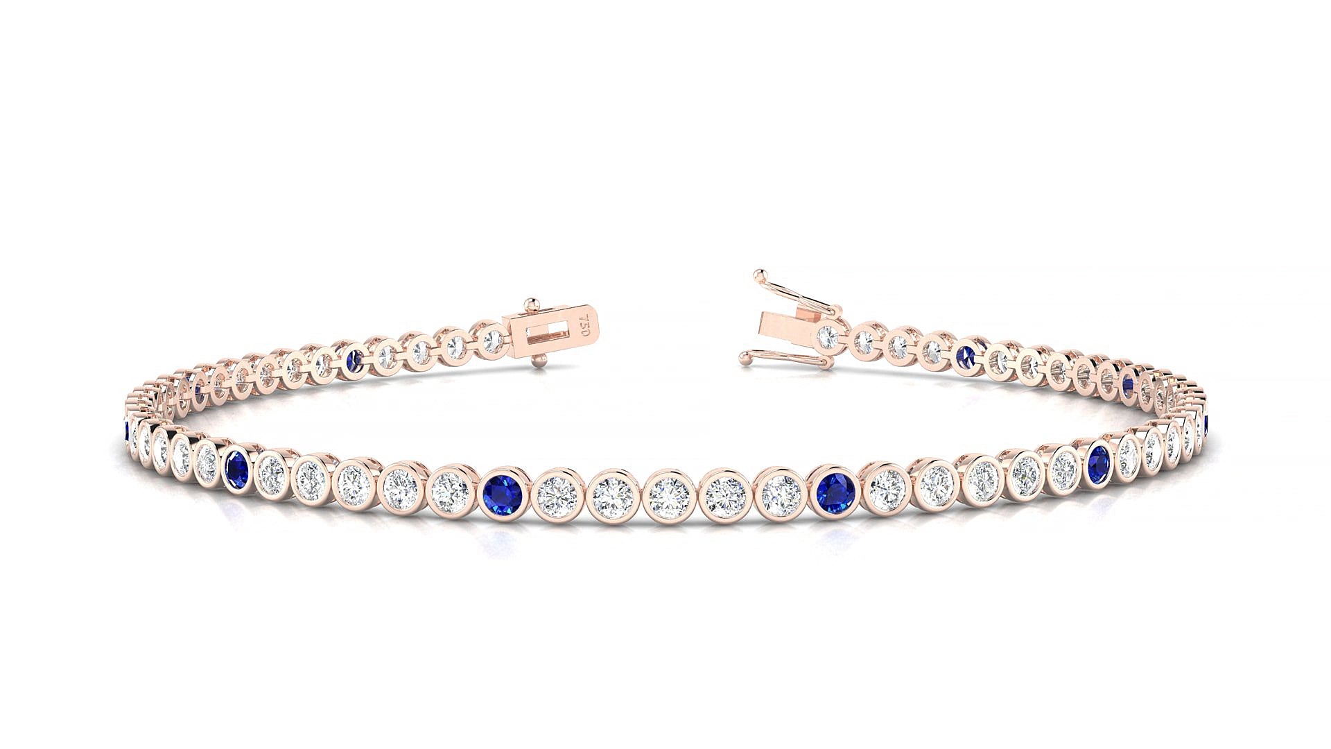 Avila 1-5 | 18k Rose Gold 2 mm Round Natural Sapphire & Diamond 15 cm Tennis Bracelet