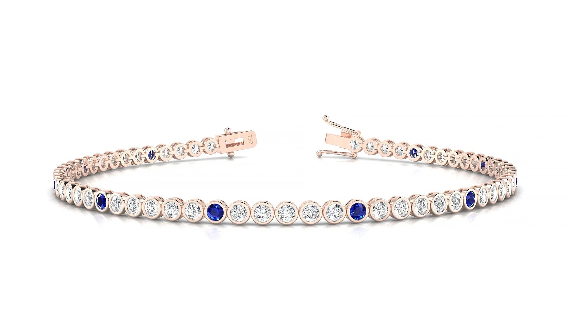 Avila 1-5 | 18k Rose Gold 2 mm Round Natural Sapphire & Diamond Tennis Bracelet