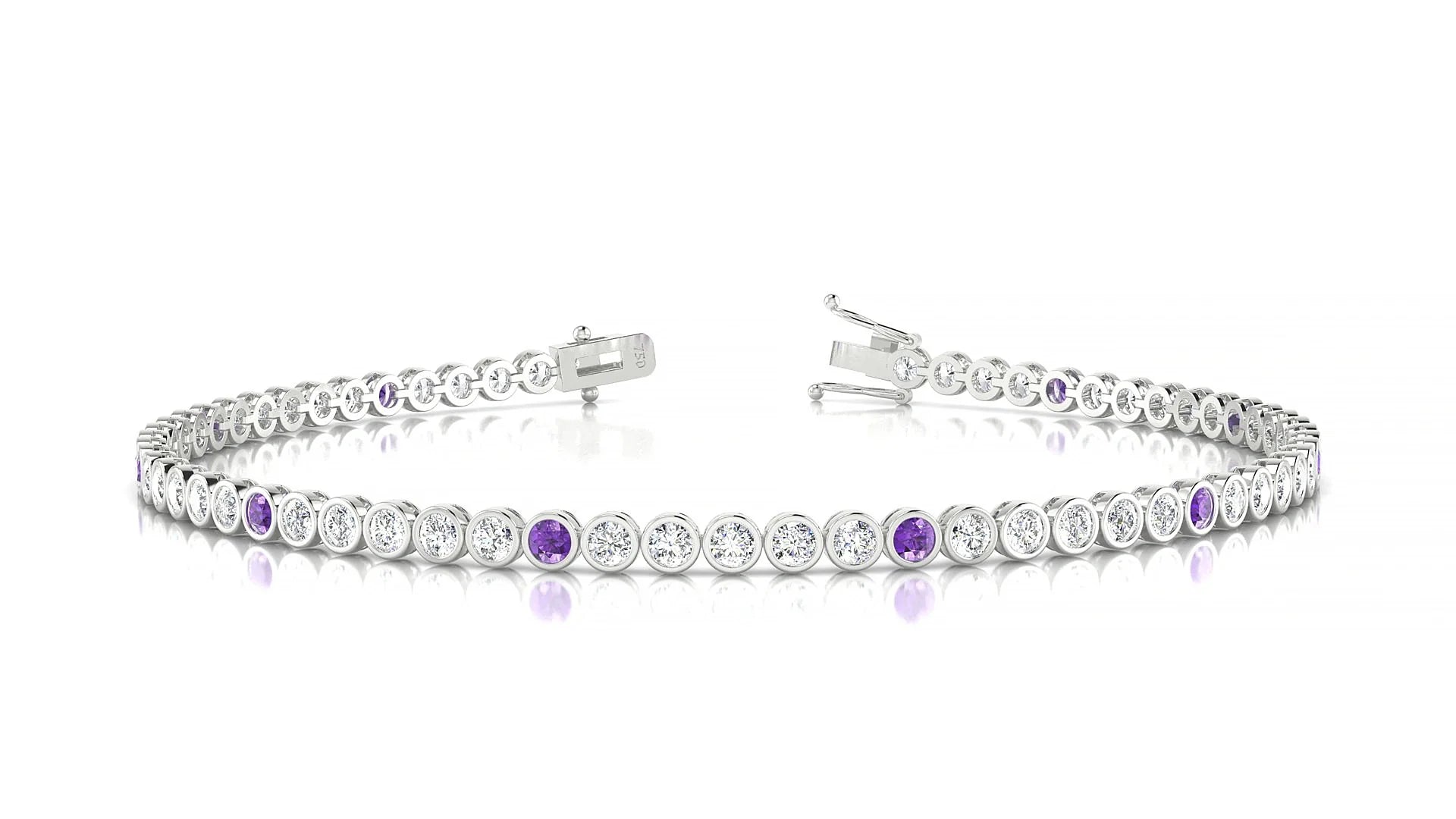 Avila 1-5 | 18k White Gold 2 mm Round Natural Amethyst & Diamond Tennis Bracelet