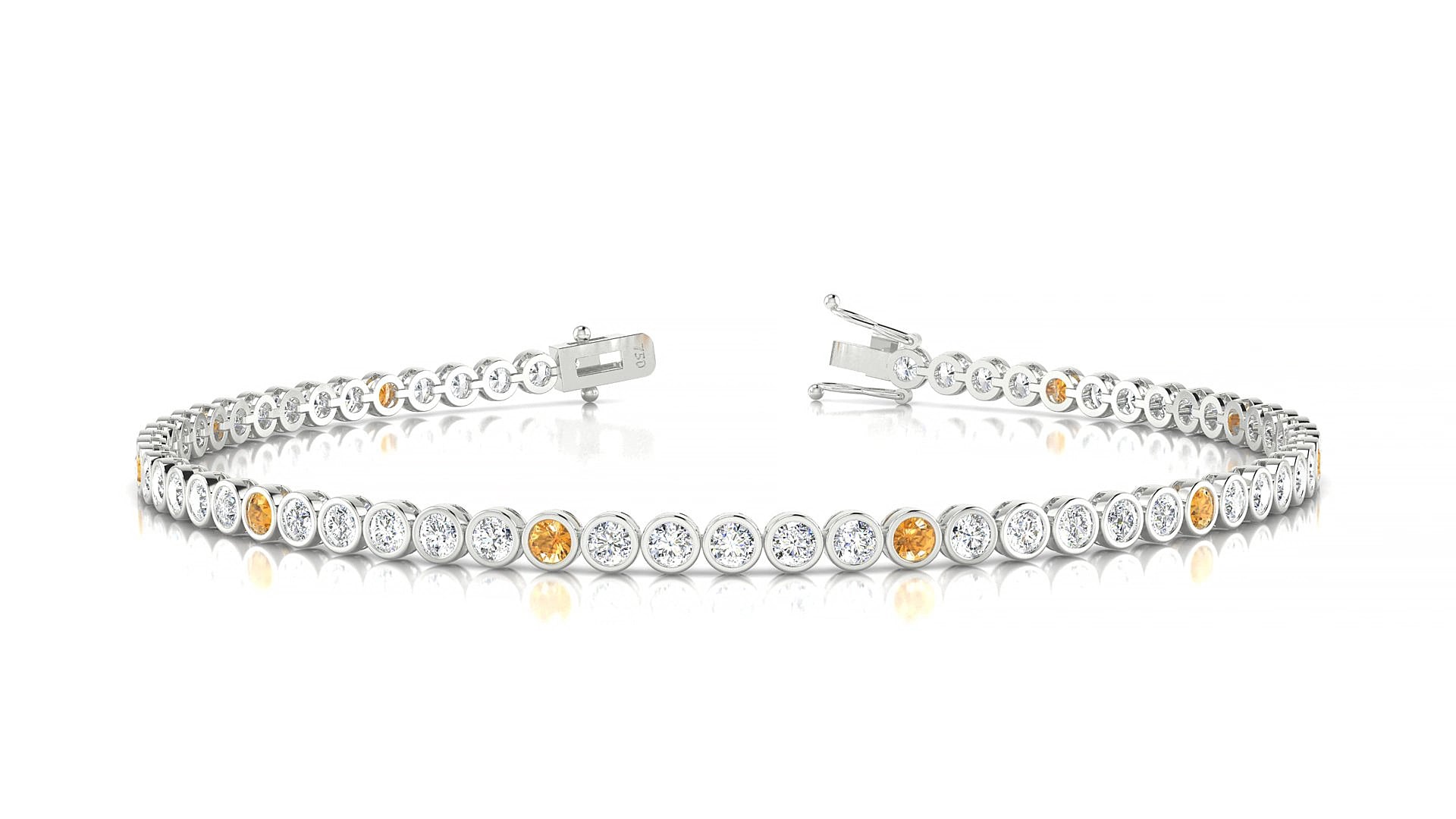 Avila 1-5 | 18k White Gold 2 mm Round Natural Citrine & Diamond 15 cm Tennis Bracelet