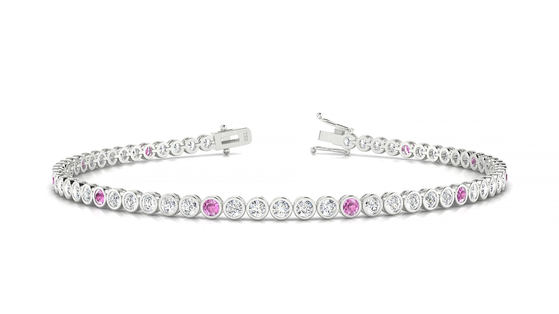 Avila 1-5 | 18k White Gold 2 mm Round Natural Pink Sapphire & Diamond 15 cm Tennis Bracelet