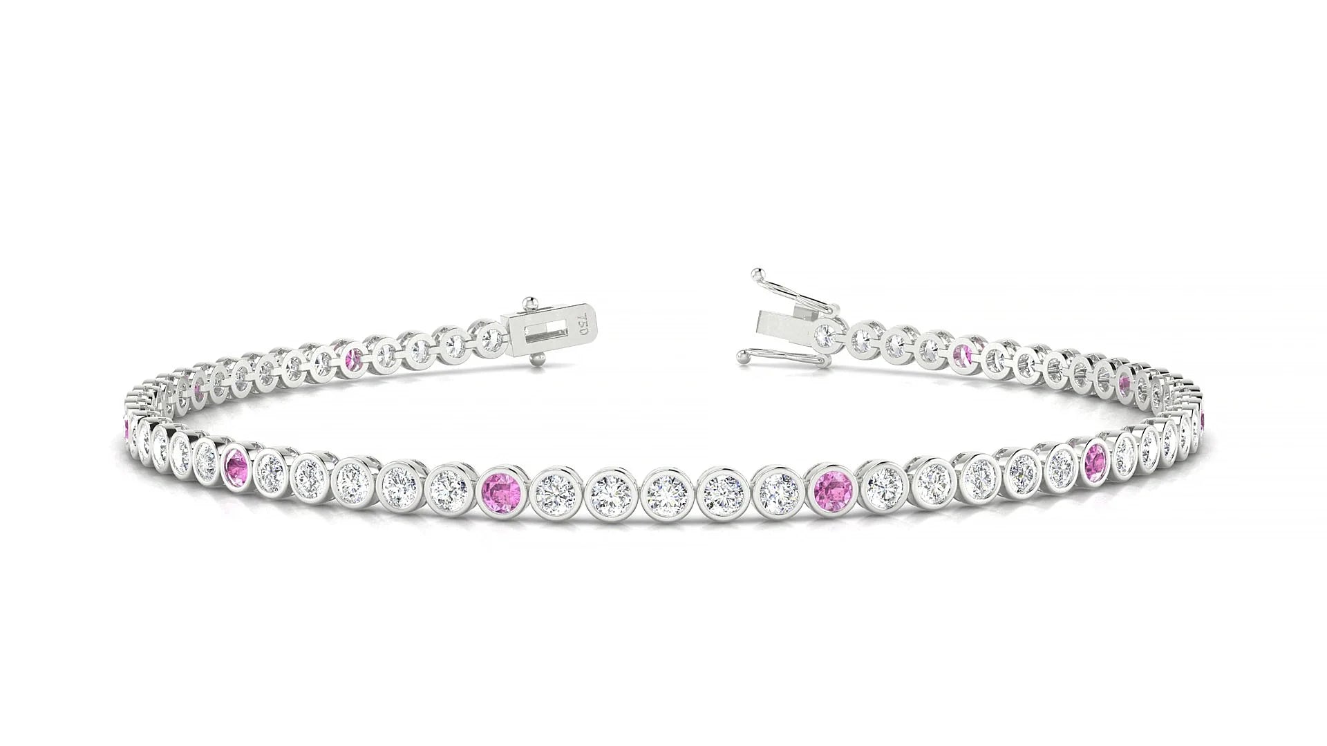 Avila 1-5 | 18k White Gold 2 mm Round Natural Pink Sapphire & Diamond Tennis Bracelet