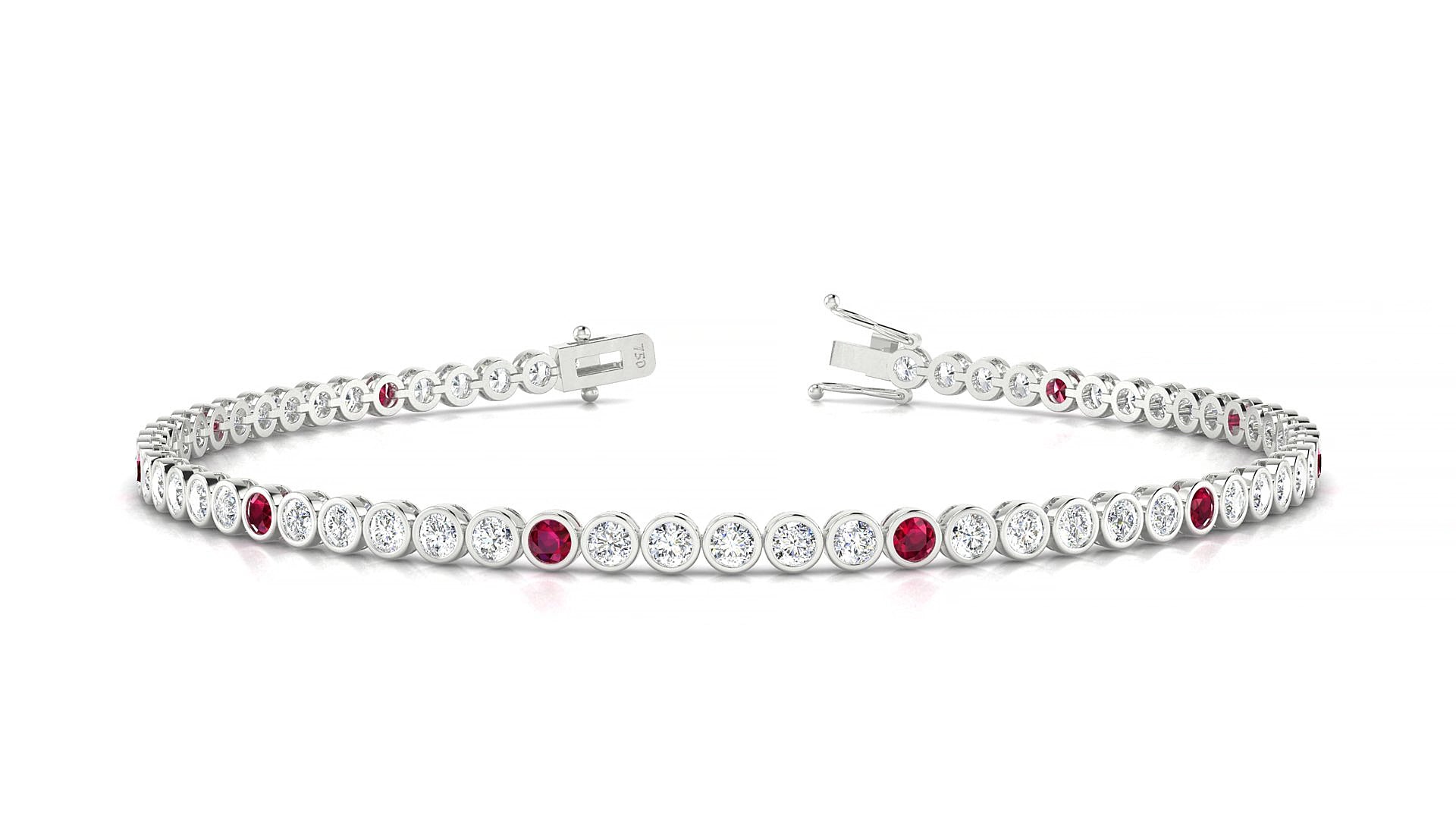 Avila 1-5 | 18k White Gold 2 mm Round Natural Ruby & Diamond 18 cm Tennis Bracelet