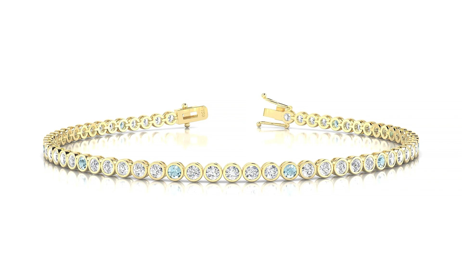 Avila 1-5 | 18k Yellow Gold 2 mm Round Natural Aquamarine & Diamond Tennis Bracelet