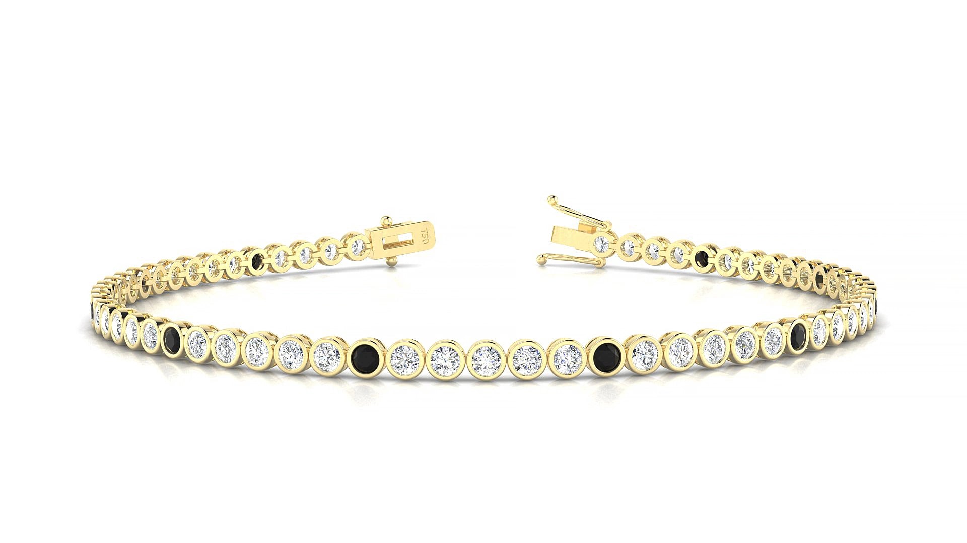 Avila 1-5 | 18k Yellow Gold 2 mm Round Natural Black Diamond & Diamond 19 cm Tennis Bracelet