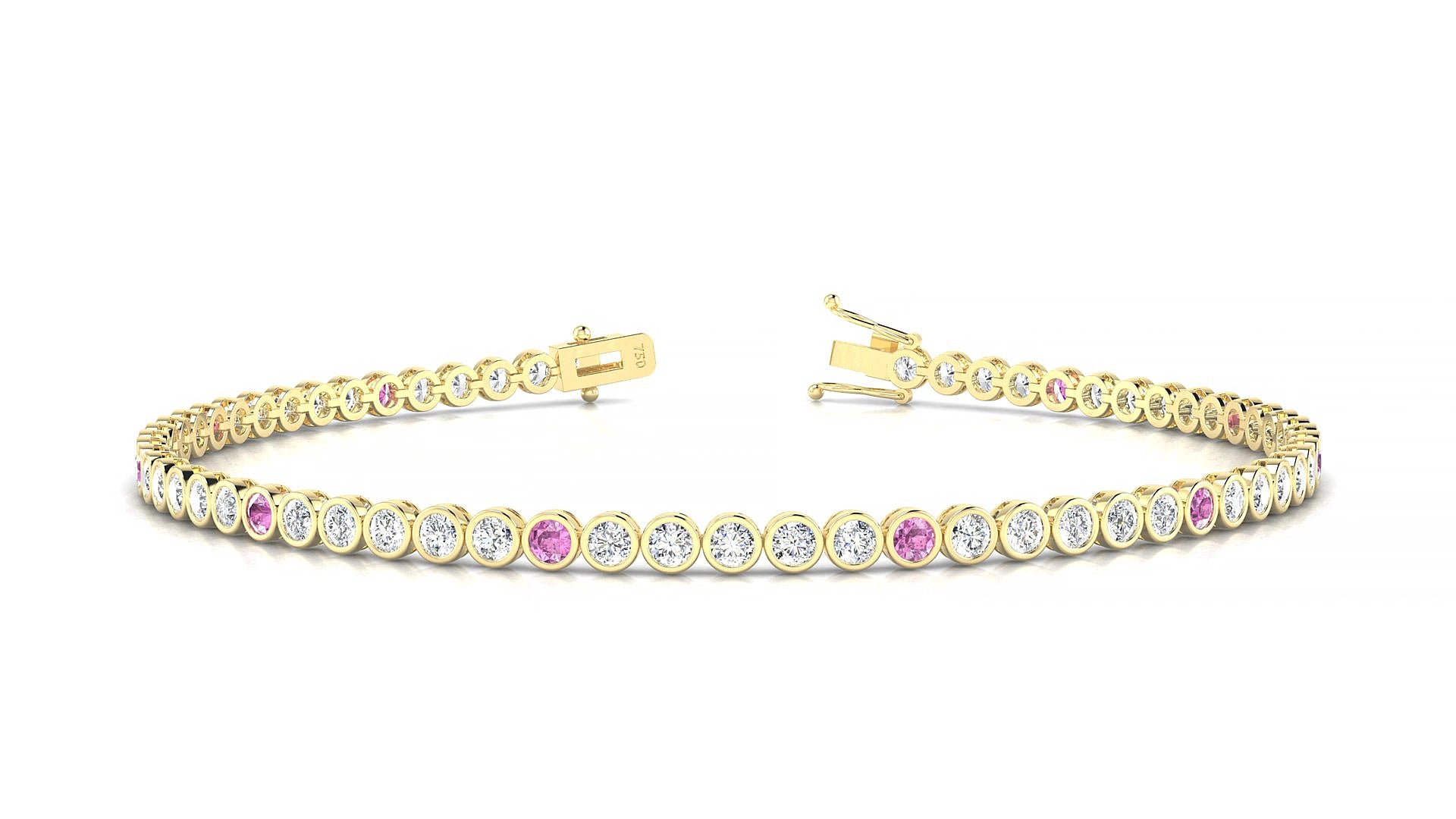 Avila 1-5 | 18k Yellow Gold 2 mm Round Natural Pink Sapphire & Diamond 19 cm Tennis Bracelet