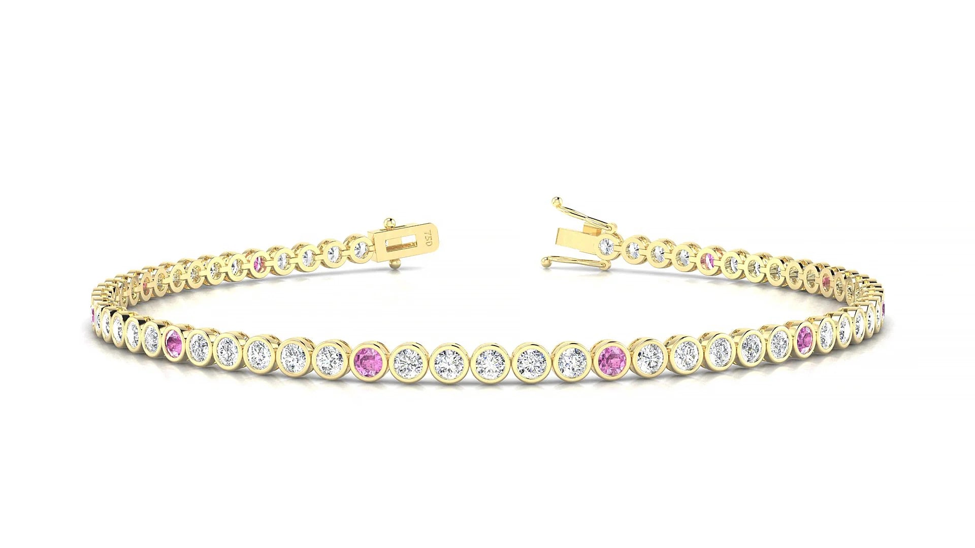 Avila 1-5 | 18k Yellow Gold 2 mm Round Natural Pink Sapphire & Diamond Tennis Bracelet