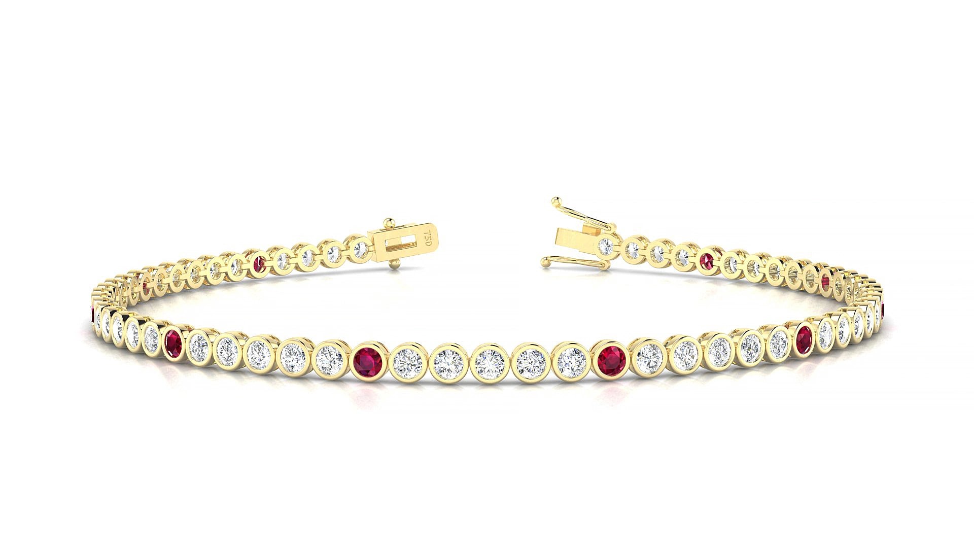 Avila 1-5 | 18k Yellow Gold 2 mm Round Natural Ruby & Diamond 15 cm Tennis Bracelet